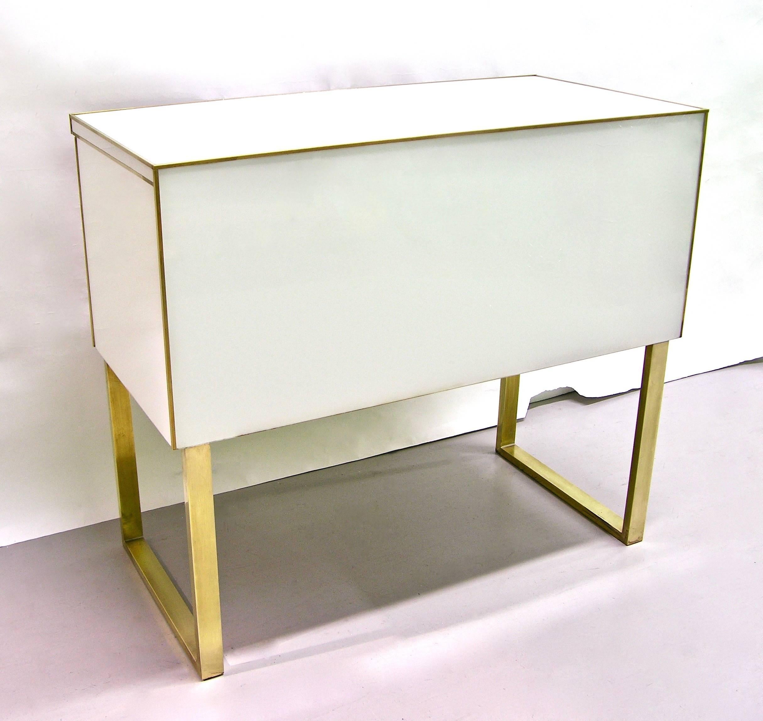 1990s Italian Unique White Black and Gold Chest or Sideboard on Brass Legs For Sale 1