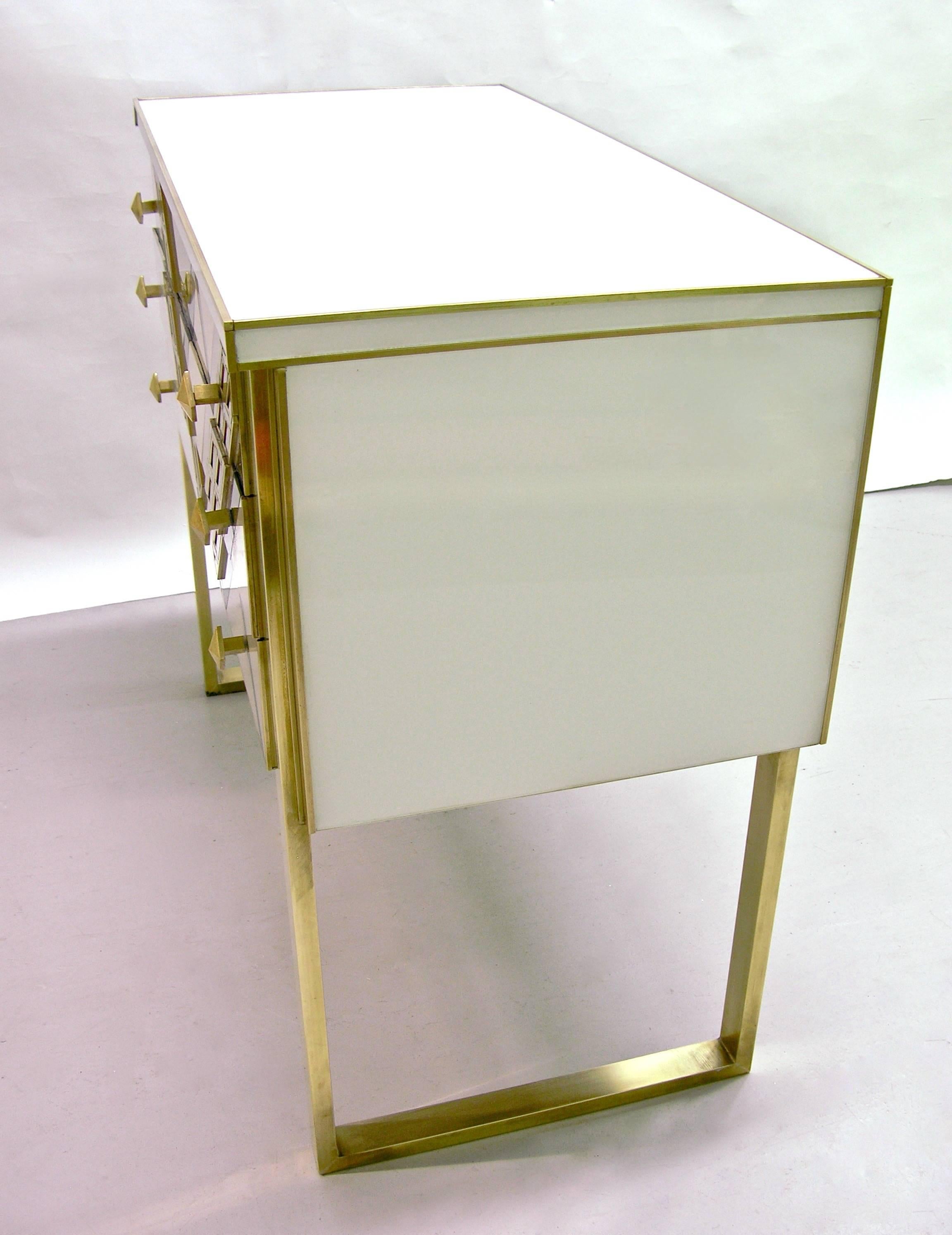 Late 20th Century 1990s Italian Unique White Black and Gold Chest or Sideboard on Brass Legs For Sale