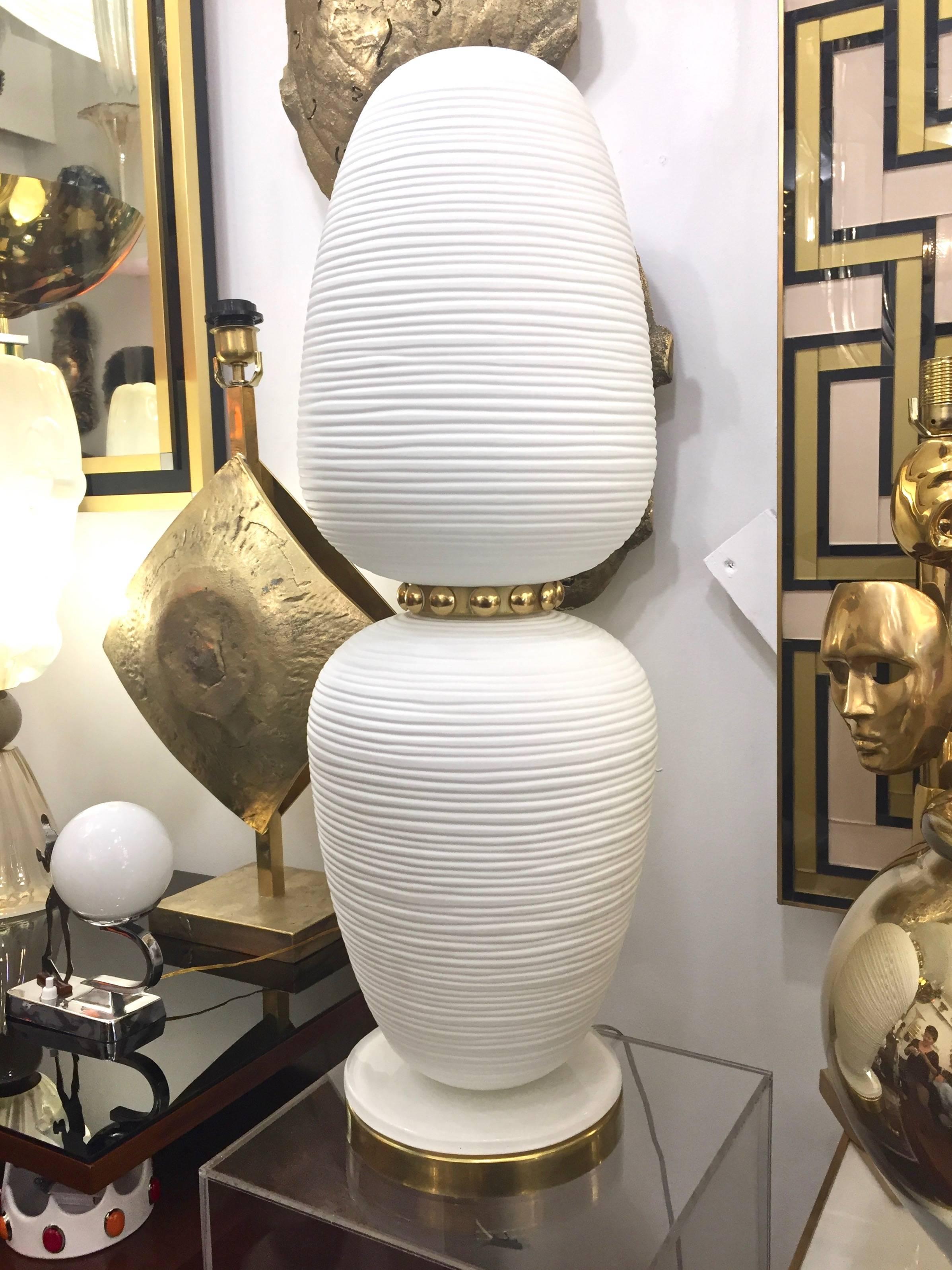 Late 20th Century 1970s Vistosi Italian Pair of Vintage Gold and White Murano Glass Lamps