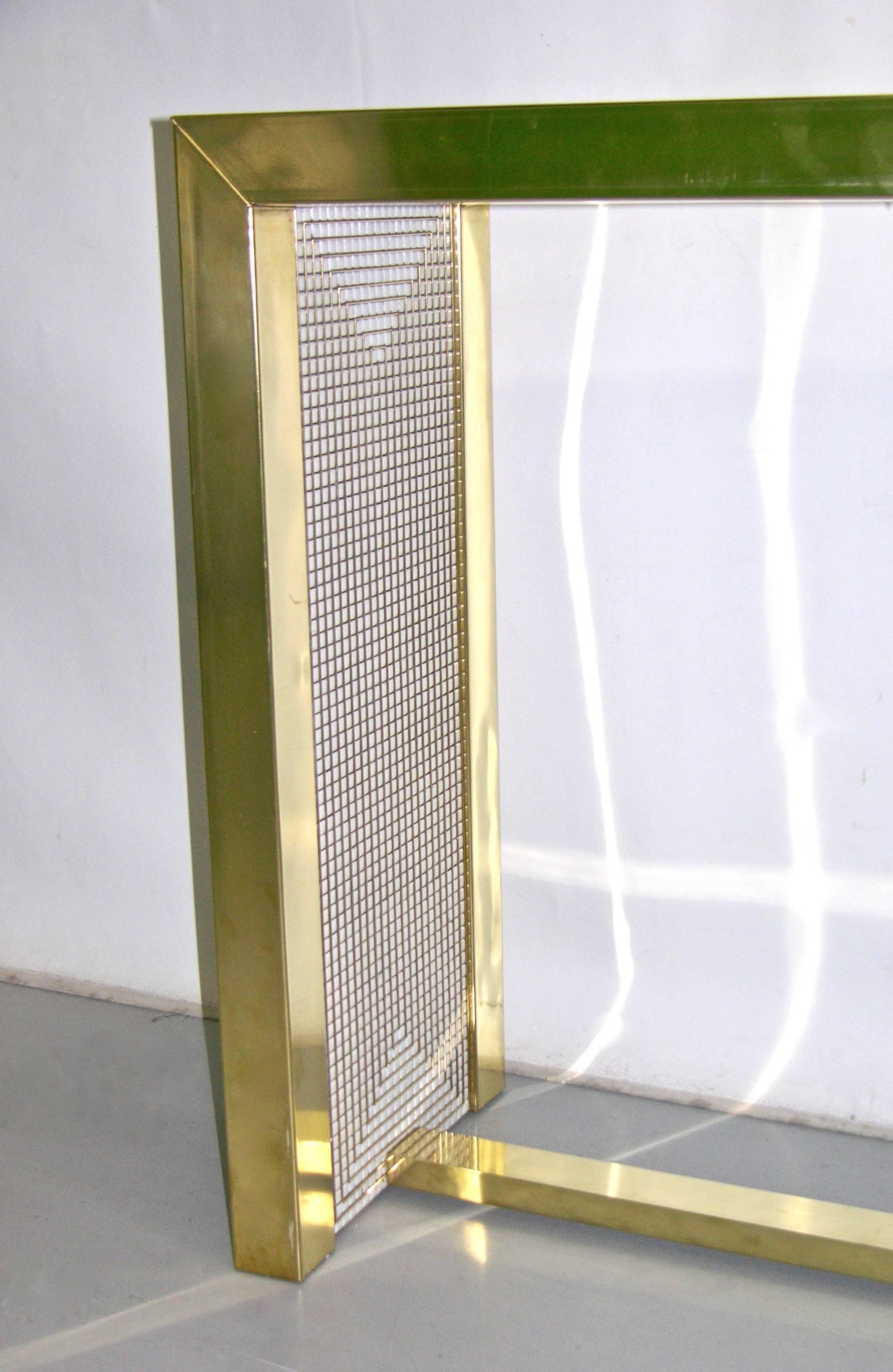 Hand-Crafted 1970s Modern Italian Gold Brass and White Ceramic Mosaic Console For Sale