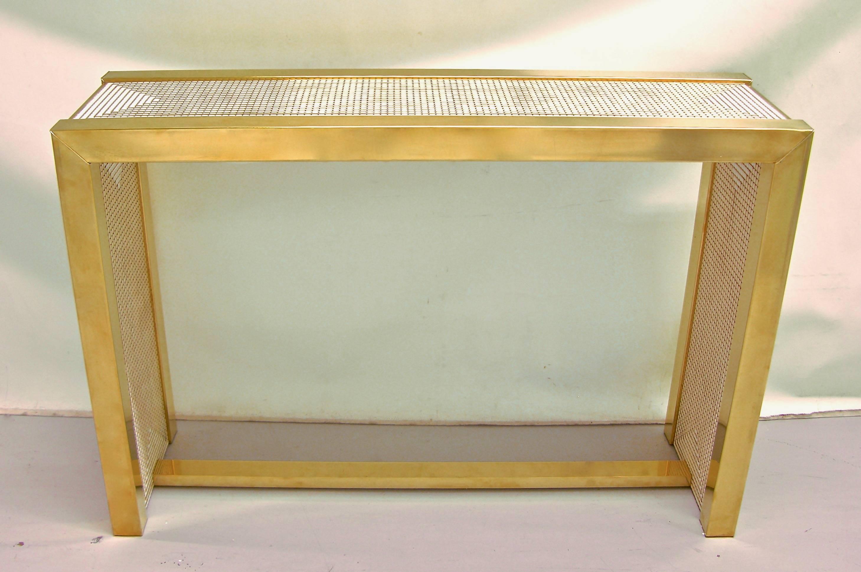 Mid-Century Modern 1970s Modern Italian Gold Brass and White Ceramic Mosaic Console For Sale