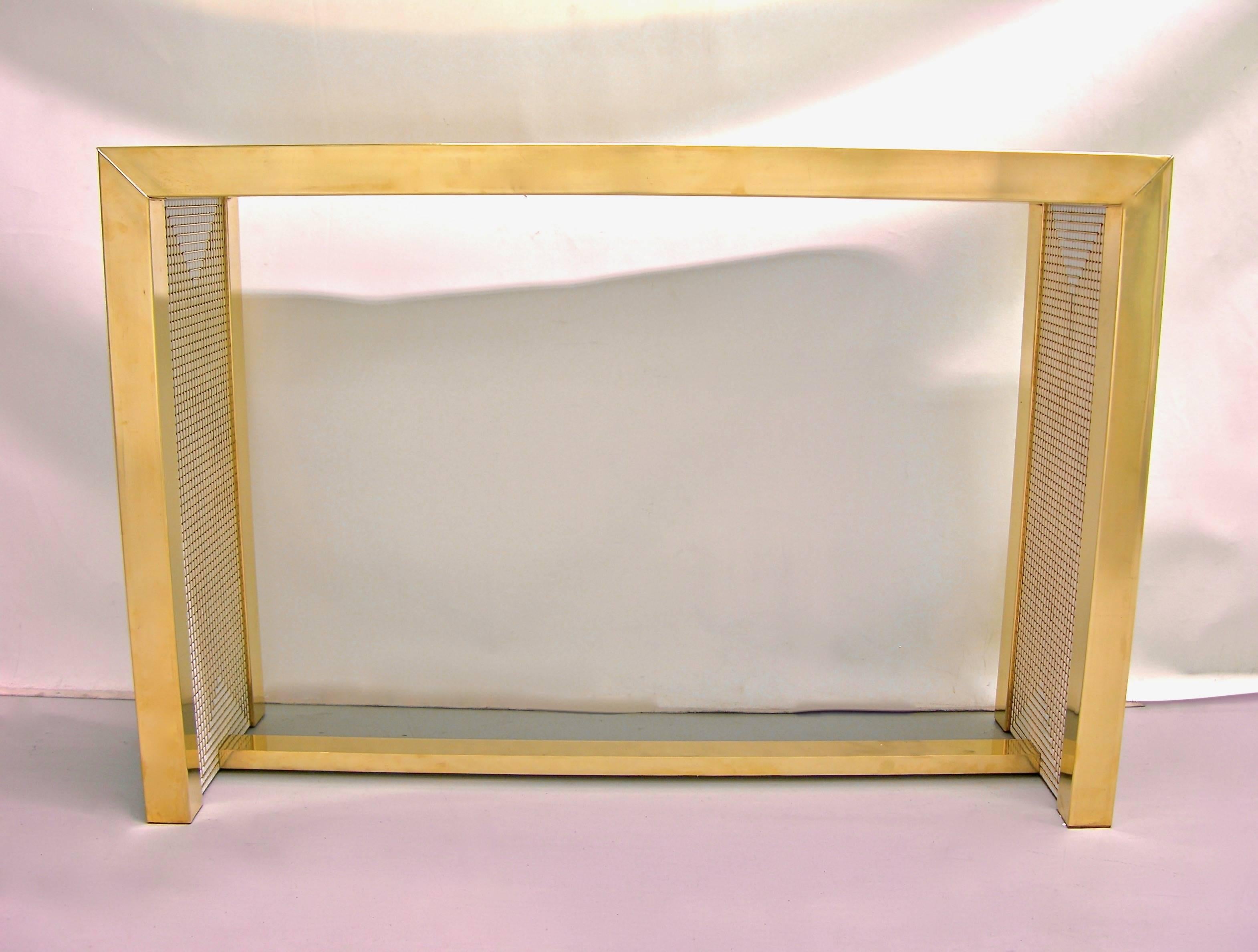1970s Modern Italian Gold Brass and White Ceramic Mosaic Console For Sale 2