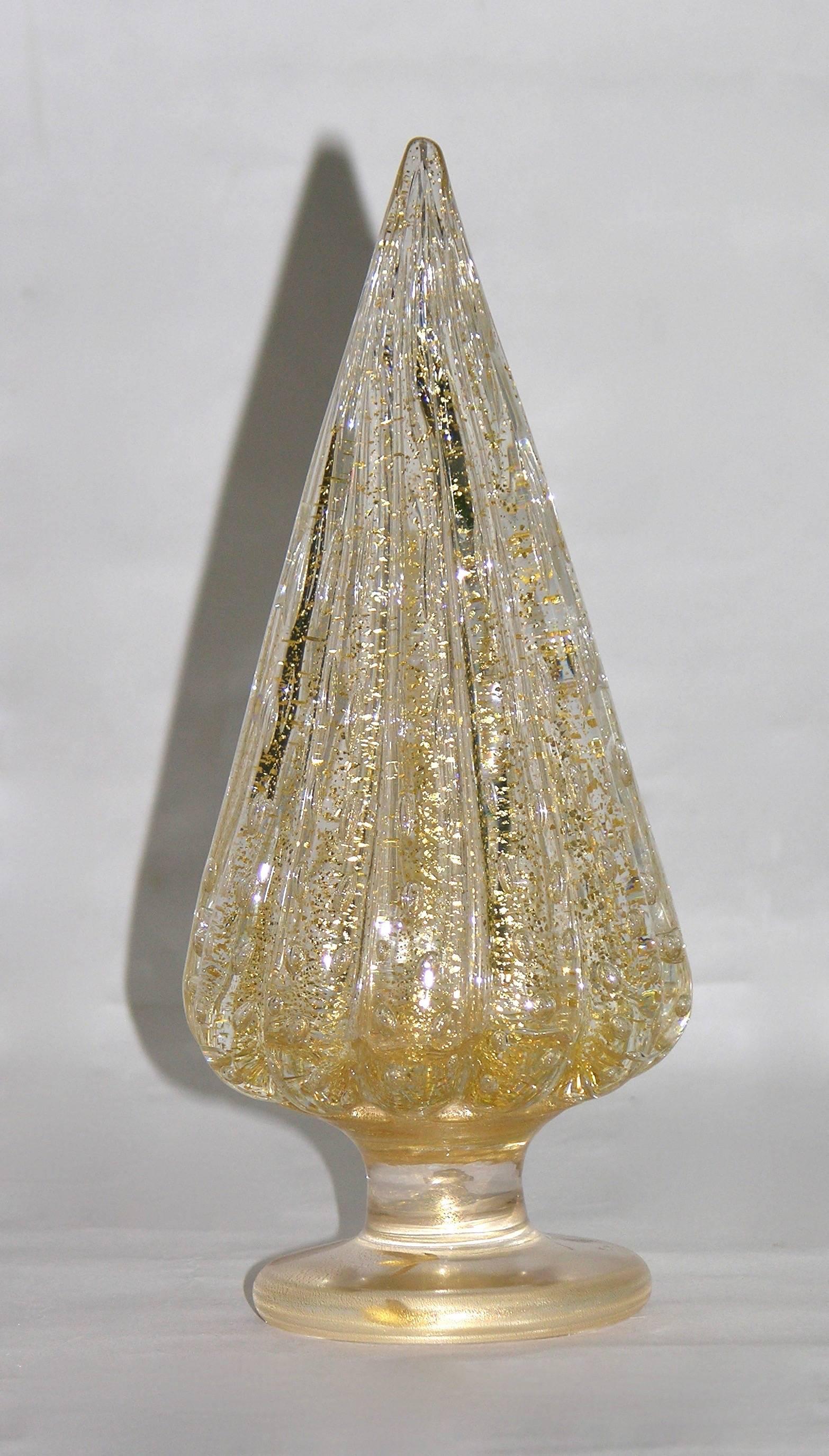 Gold 1980s Italian Vintage Colorful Murano Glass Christmas Trees Sculptures by Formia