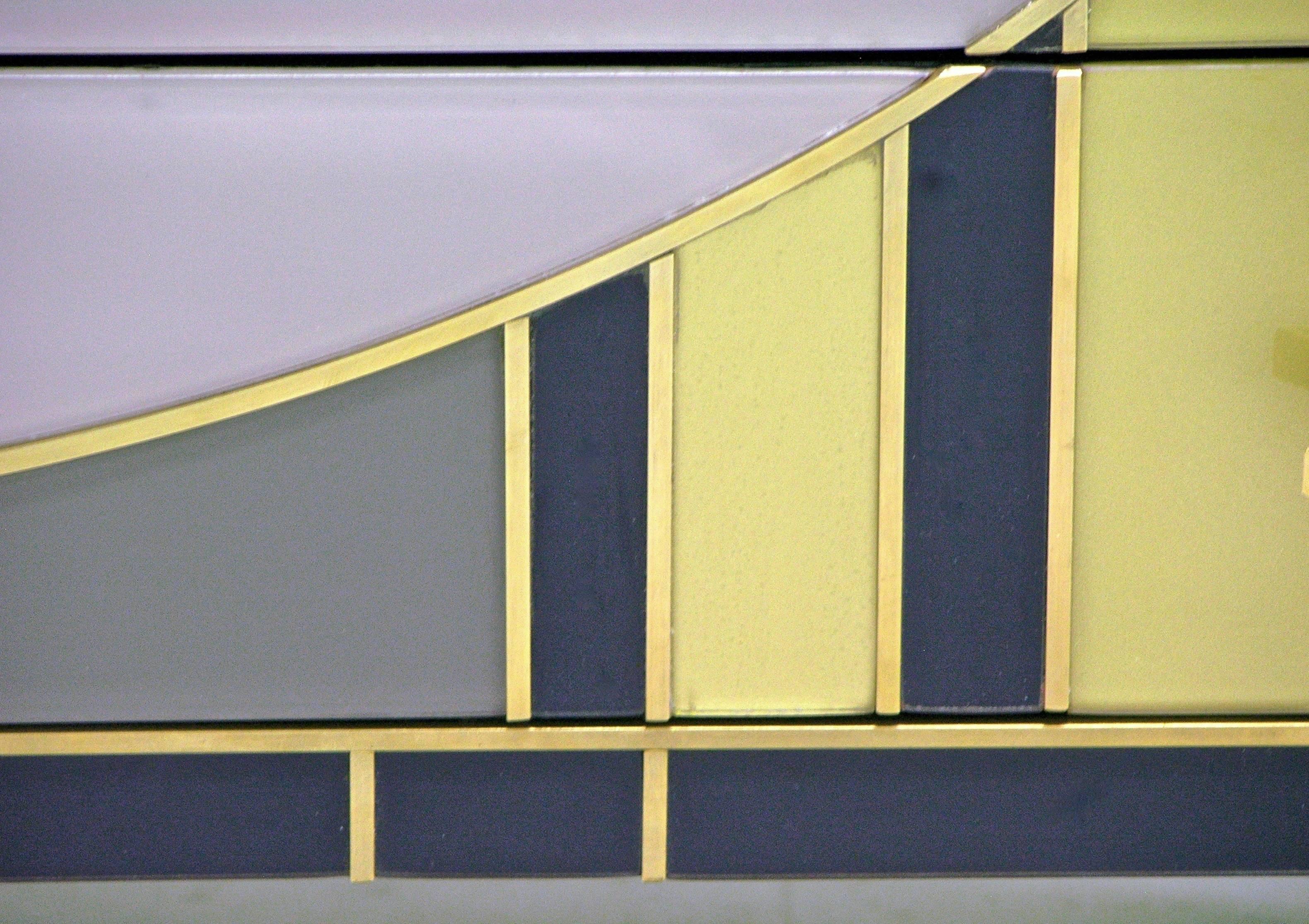 1980 Italian Blue Gold Green Grey Murano Glass Chest with Geometric Decor 2
