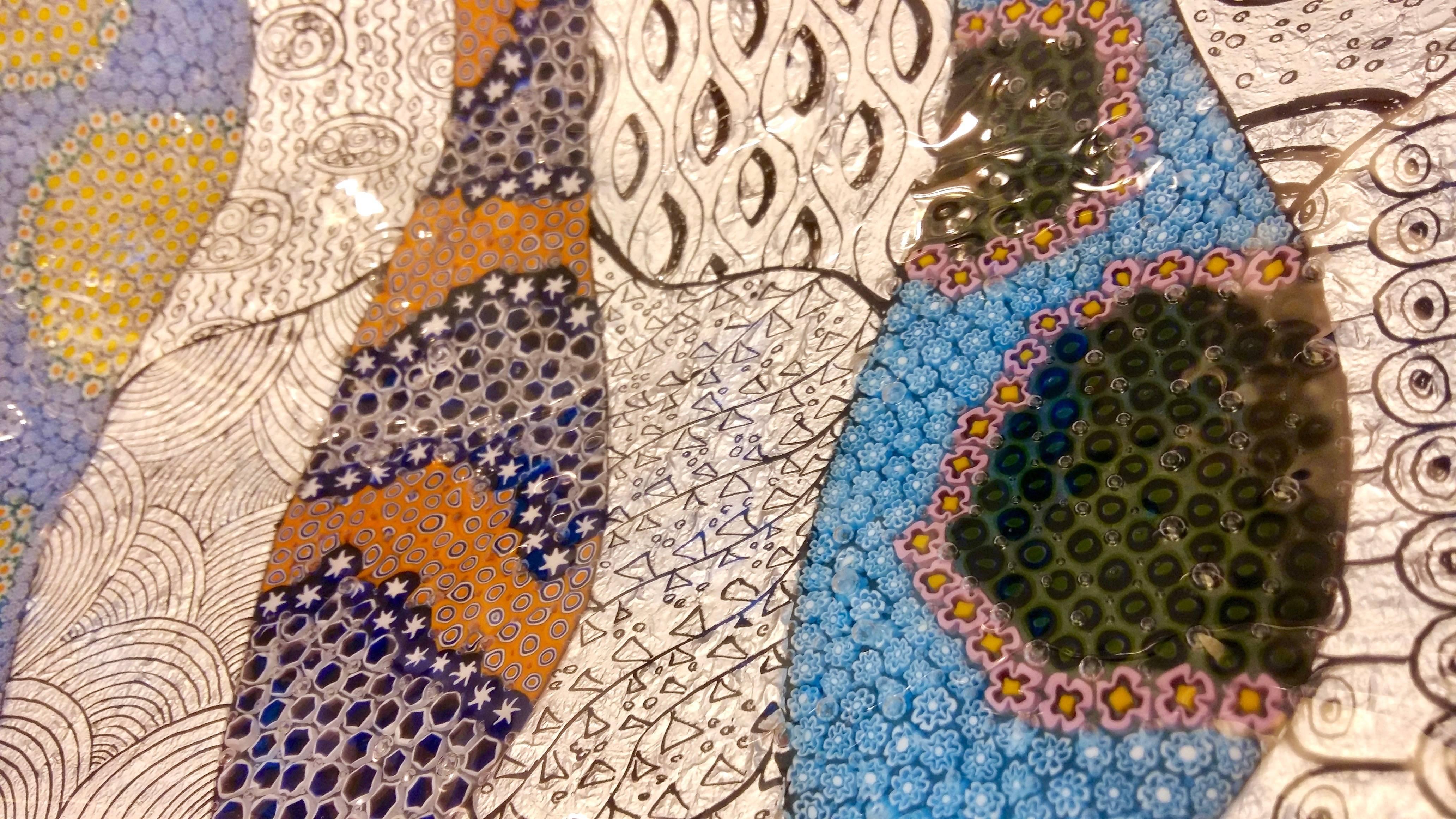 Zeitgenössischer Tafelaufsatz aus italienischem Muranoglas in Silber, Blau und Grün mit Mosaik auf Rot im Angebot 2