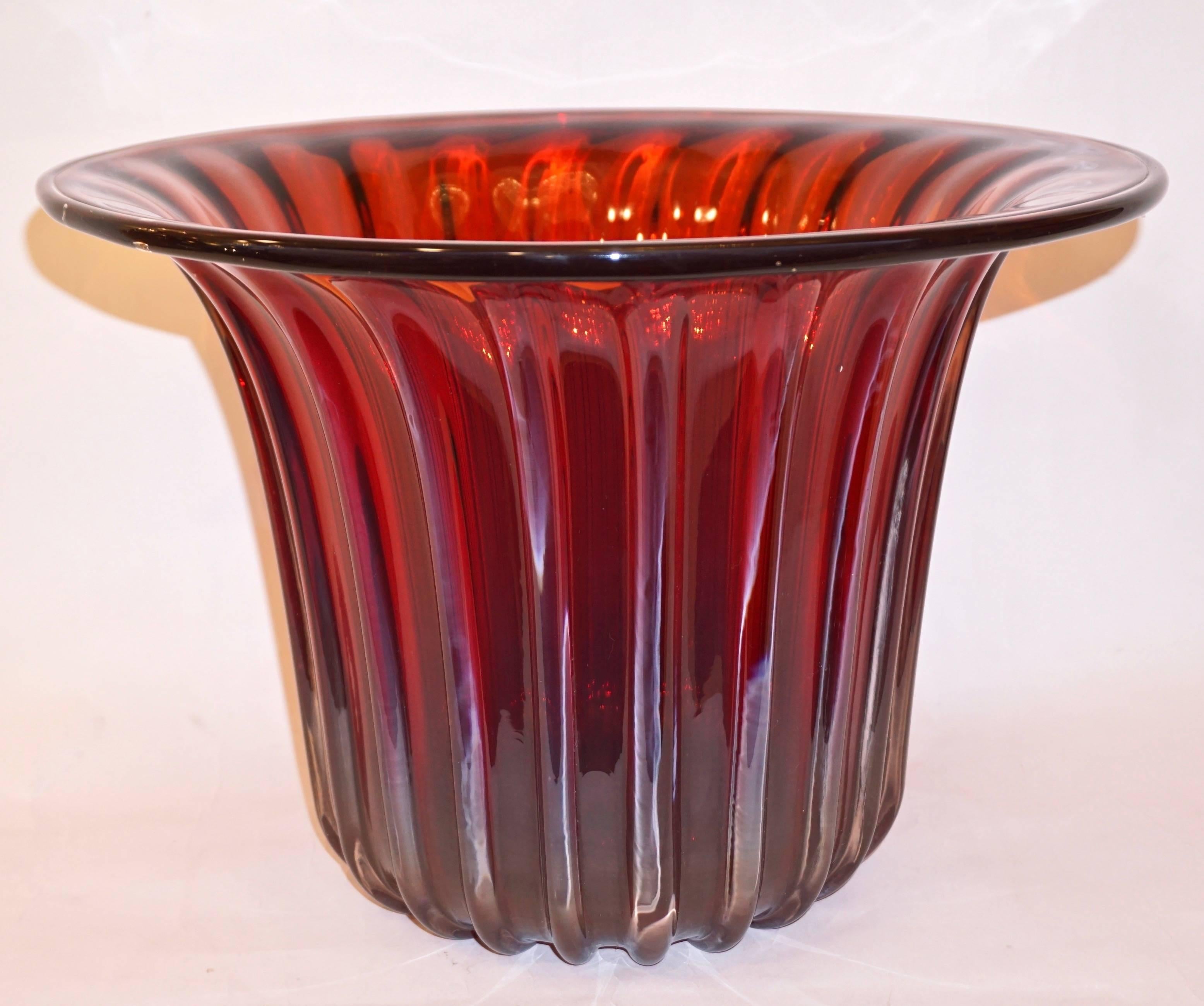 Blown Glass Toso Italian Pair of Huge Golden Ruby Red Murano Glass Vases by Pino Signoretto