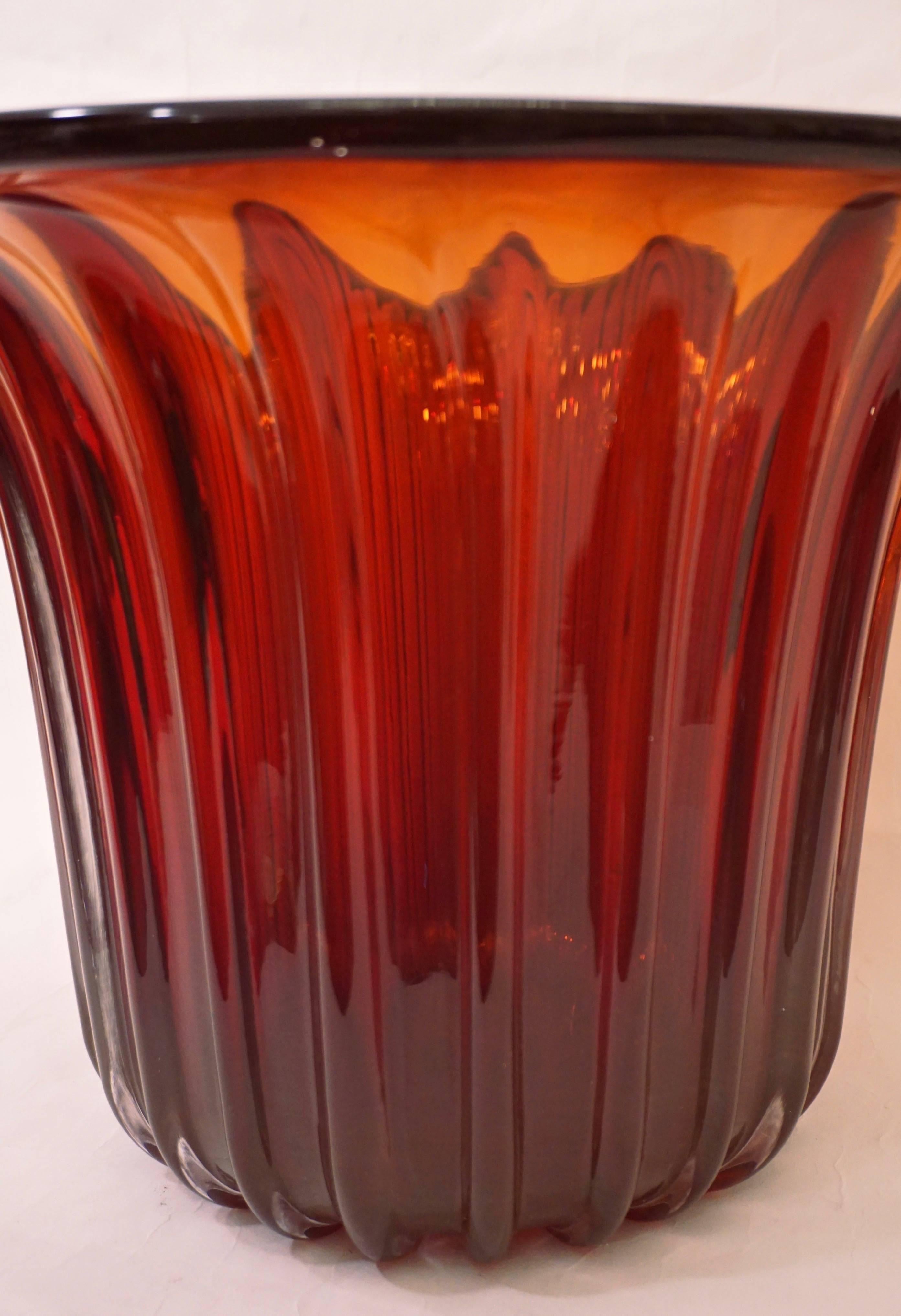 Toso Italian Pair of Huge Golden Ruby Red Murano Glass Vases by Pino Signoretto 2