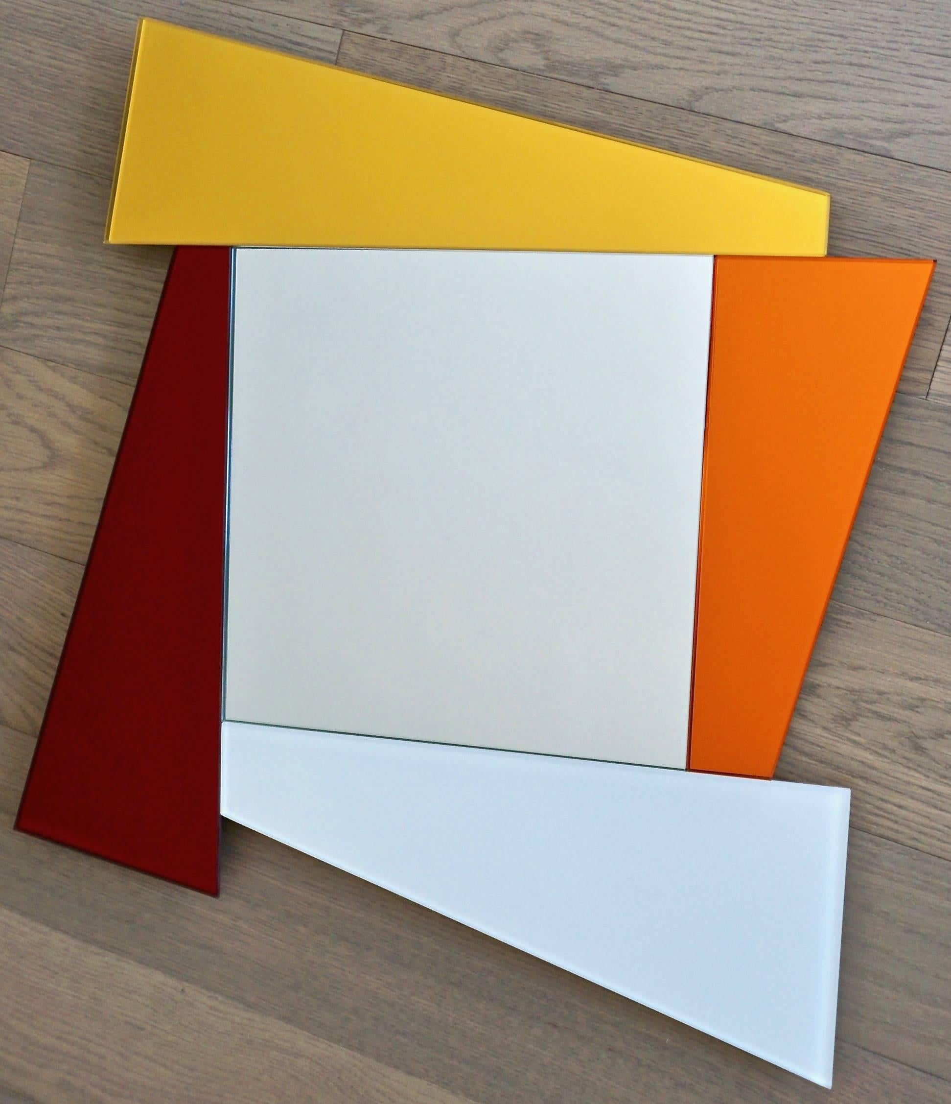 Ettore Sottsass for Glas Italia Geometric Mirror in White Red Orange Yellow 2