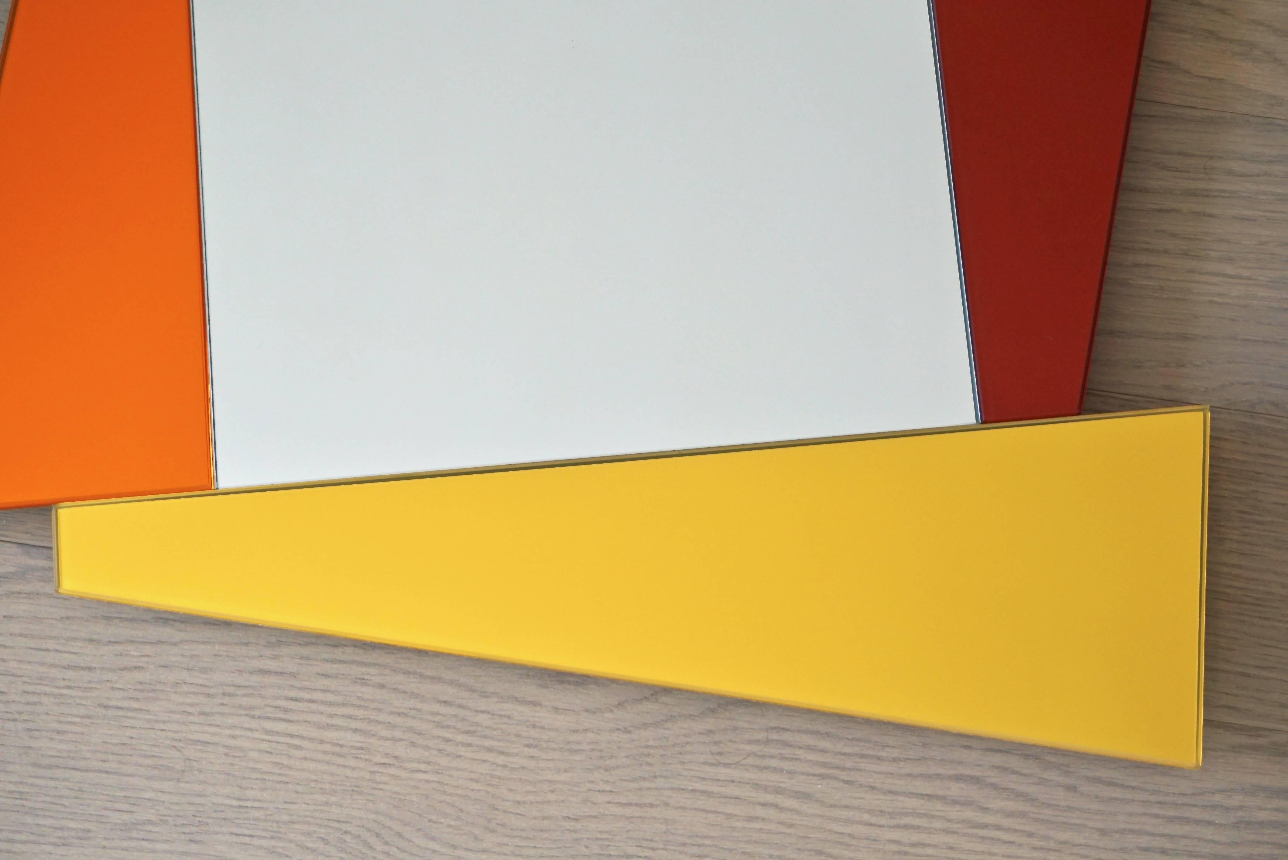 Ettore Sottsass for Glas Italia Geometric Mirror in White Red Orange Yellow 1