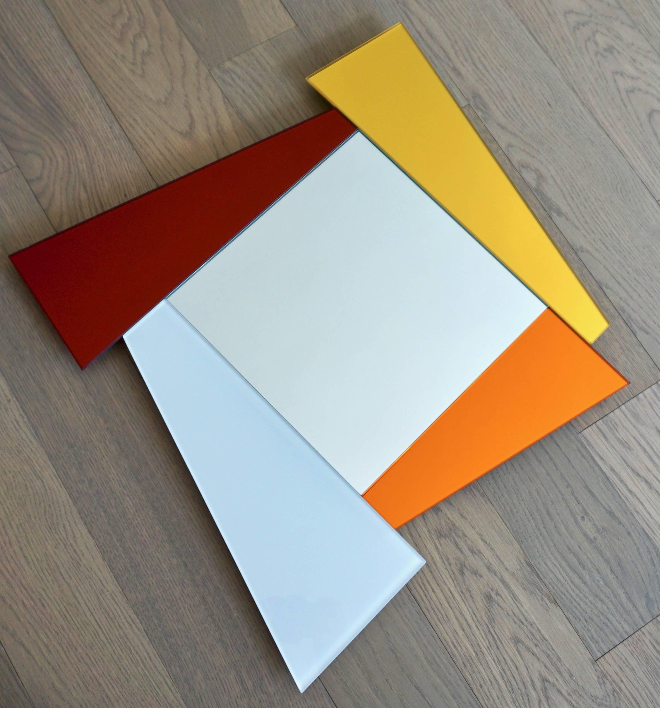 Cut Glass Ettore Sottsass for Glas Italia Geometric Mirror in White Red Orange Yellow