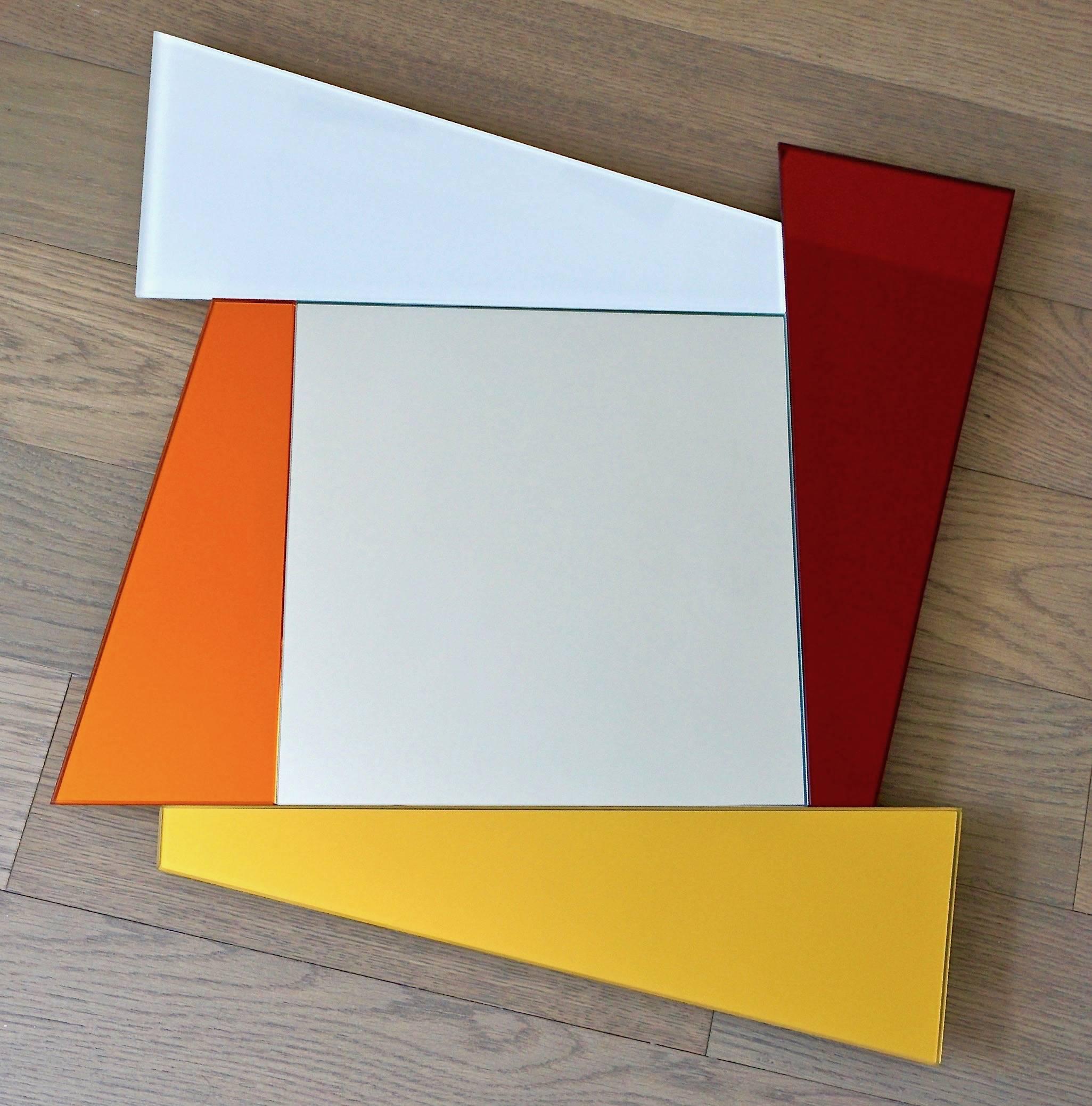 Italian Ettore Sottsass for Glas Italia Geometric Mirror in White Red Orange Yellow