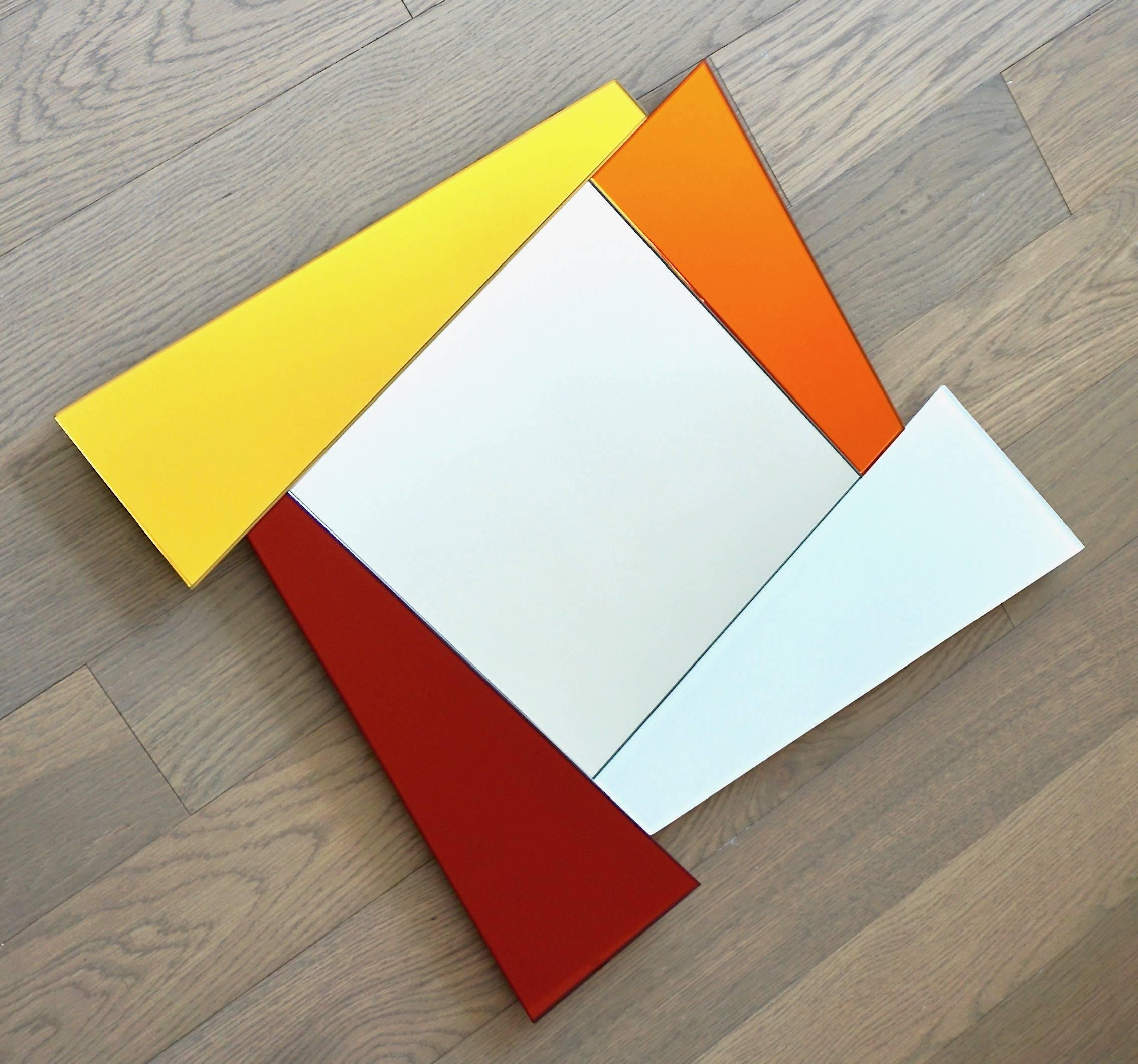 Post-Modern Ettore Sottsass for Glas Italia Geometric Mirror in White Red Orange Yellow