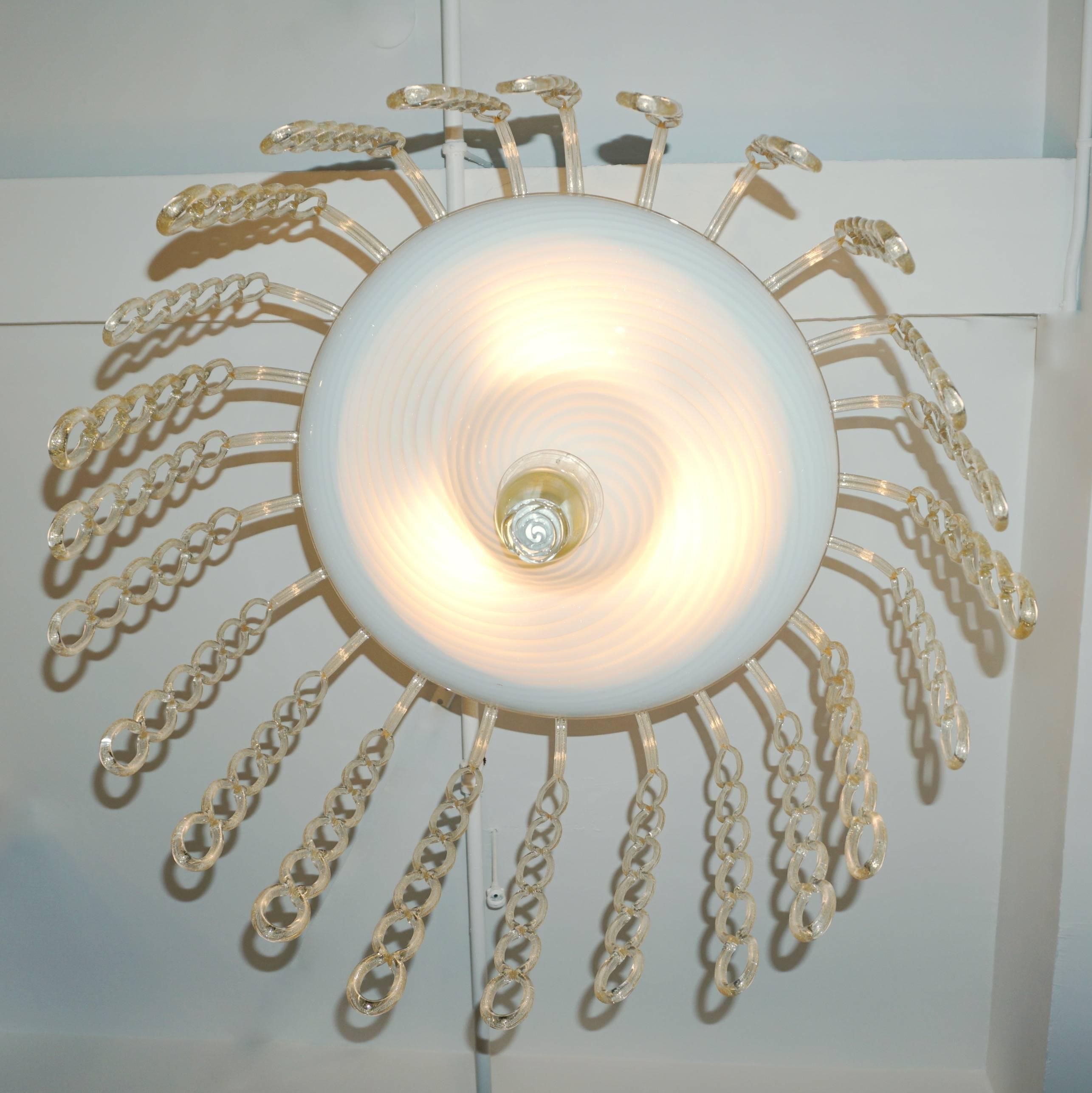 Hand-Crafted Seguso Vetri d'Arte 1970s Italian Gold and White Murano Glass Cascade Chandelier