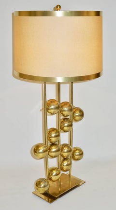 Italian Contemporary Fine Design Pair of Organic Gold Brass Lamps with Spheres