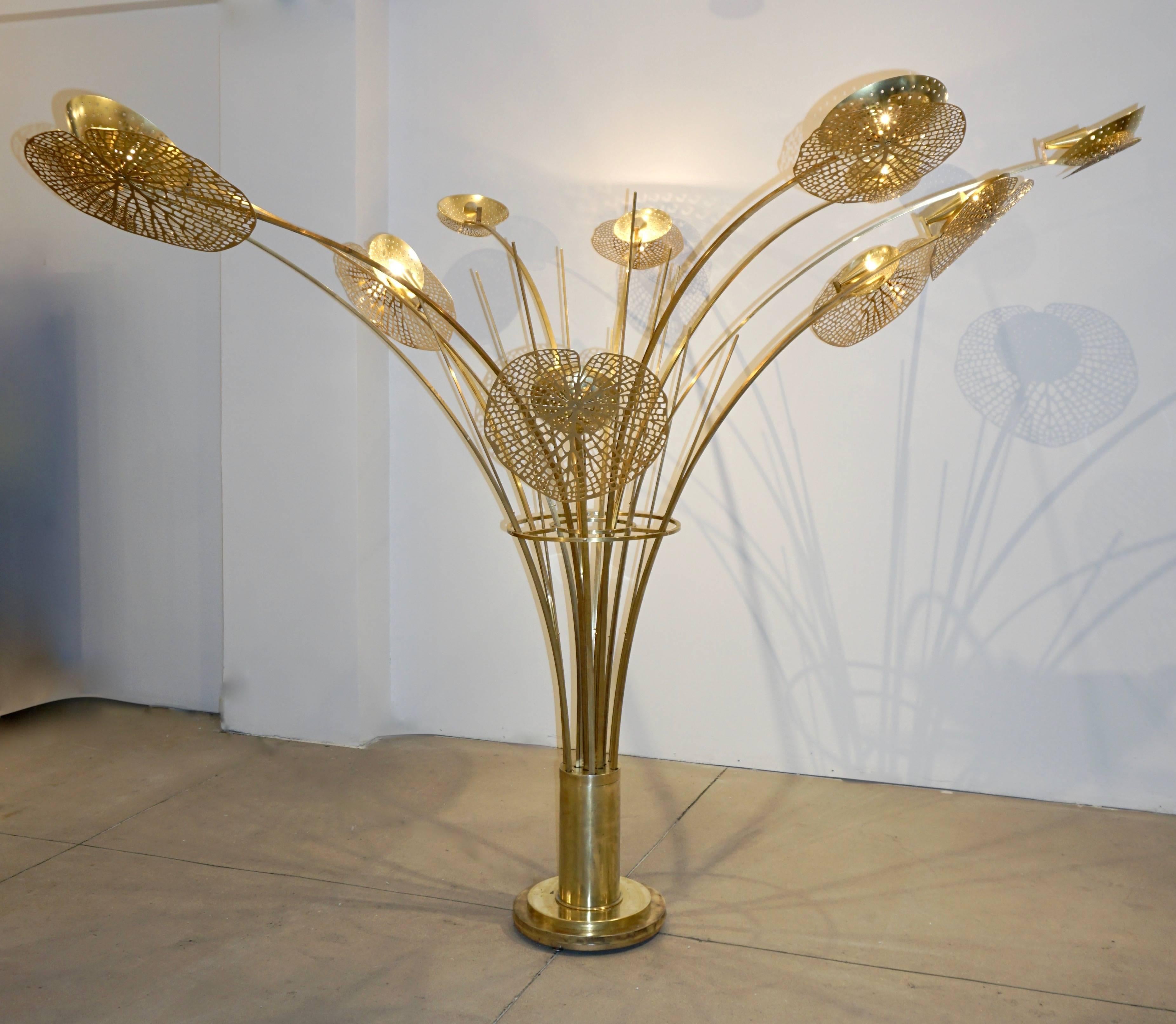Contemporary Italian Fine Design Organic Brass Tree Sculpture Floor Lamp 3