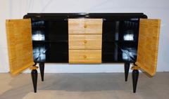 Italienisches zeitgenössisches Art Deco Design Schwarz lackiertes gelbes Leder Sideboard