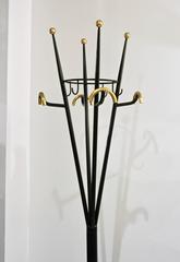 1980s Italian Modern Black Lacquered and Gold Brass Coat Rack or Umbrella Stand