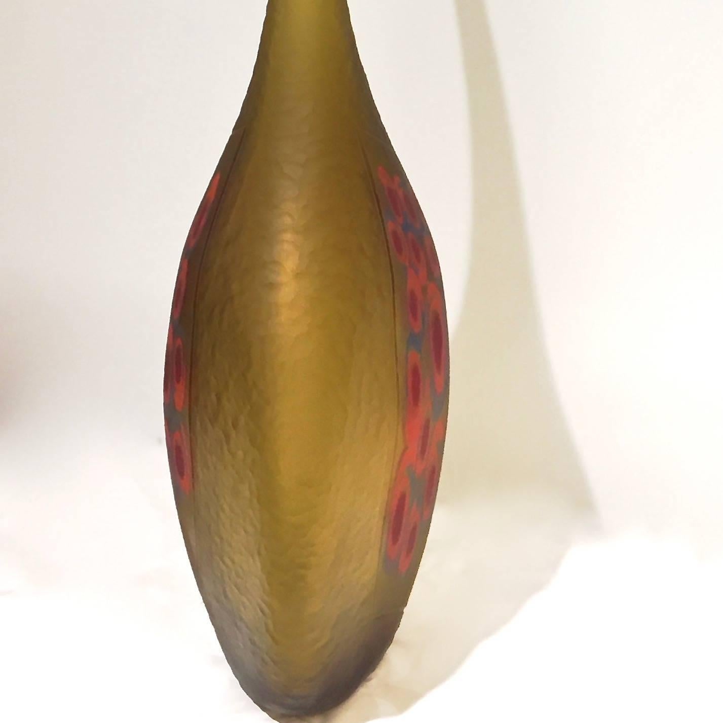 Dona Modern Art Glass Yellow Amber Sculpture Vase with Red and Blue Murrine 1