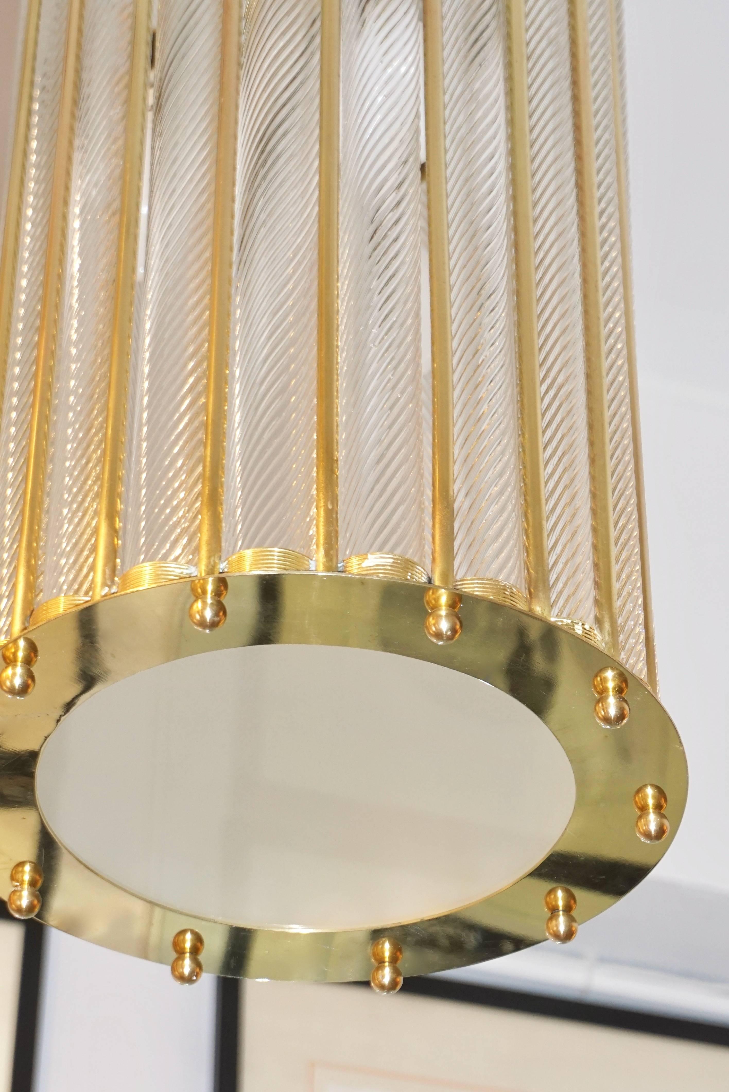 Italian Brass Crystal Murano Glass Customizable Pendant / Chandelier For Sale 4