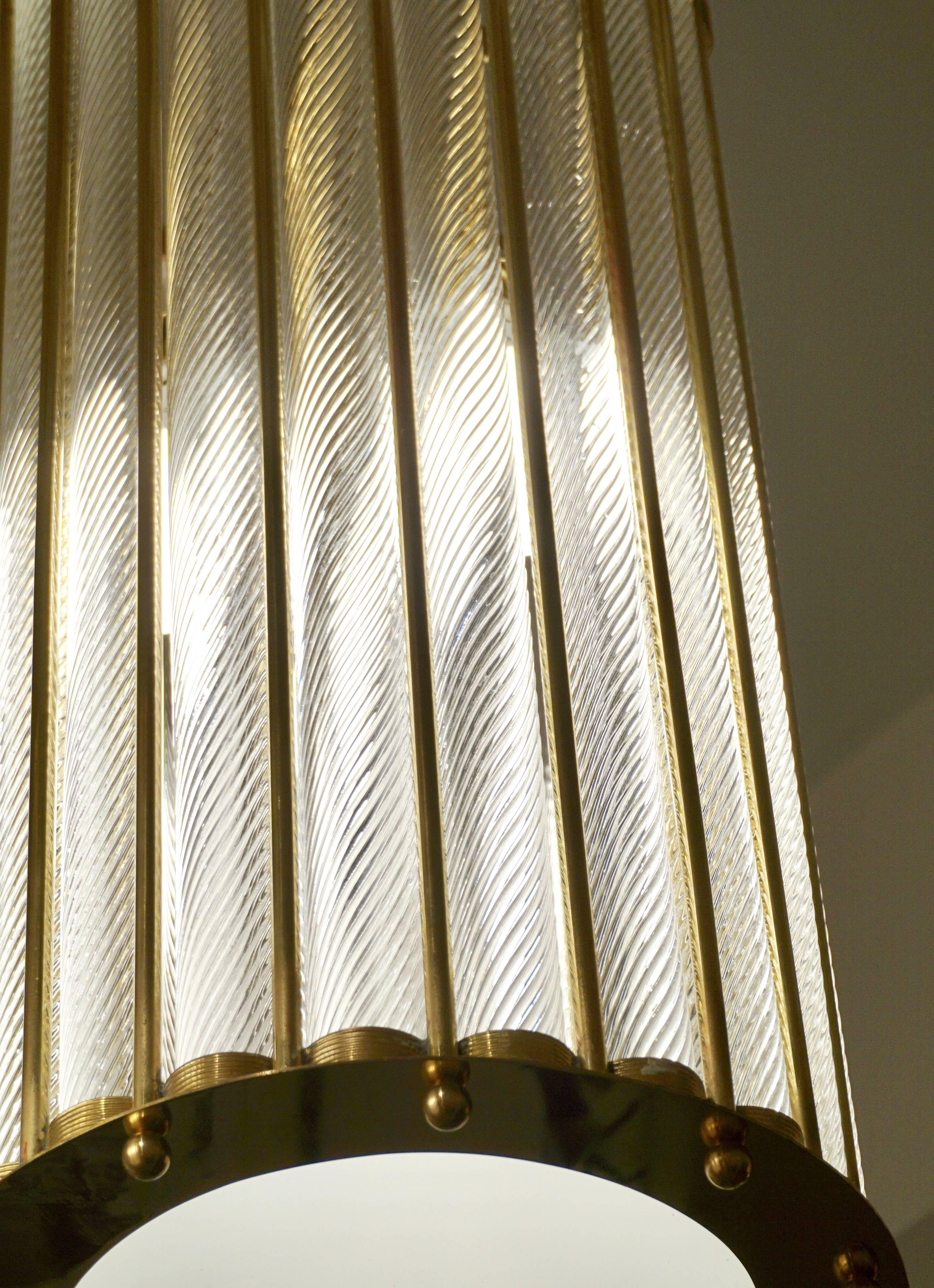 Art Deco Italian Brass Crystal Murano Glass Customizable Pendant / Chandelier For Sale