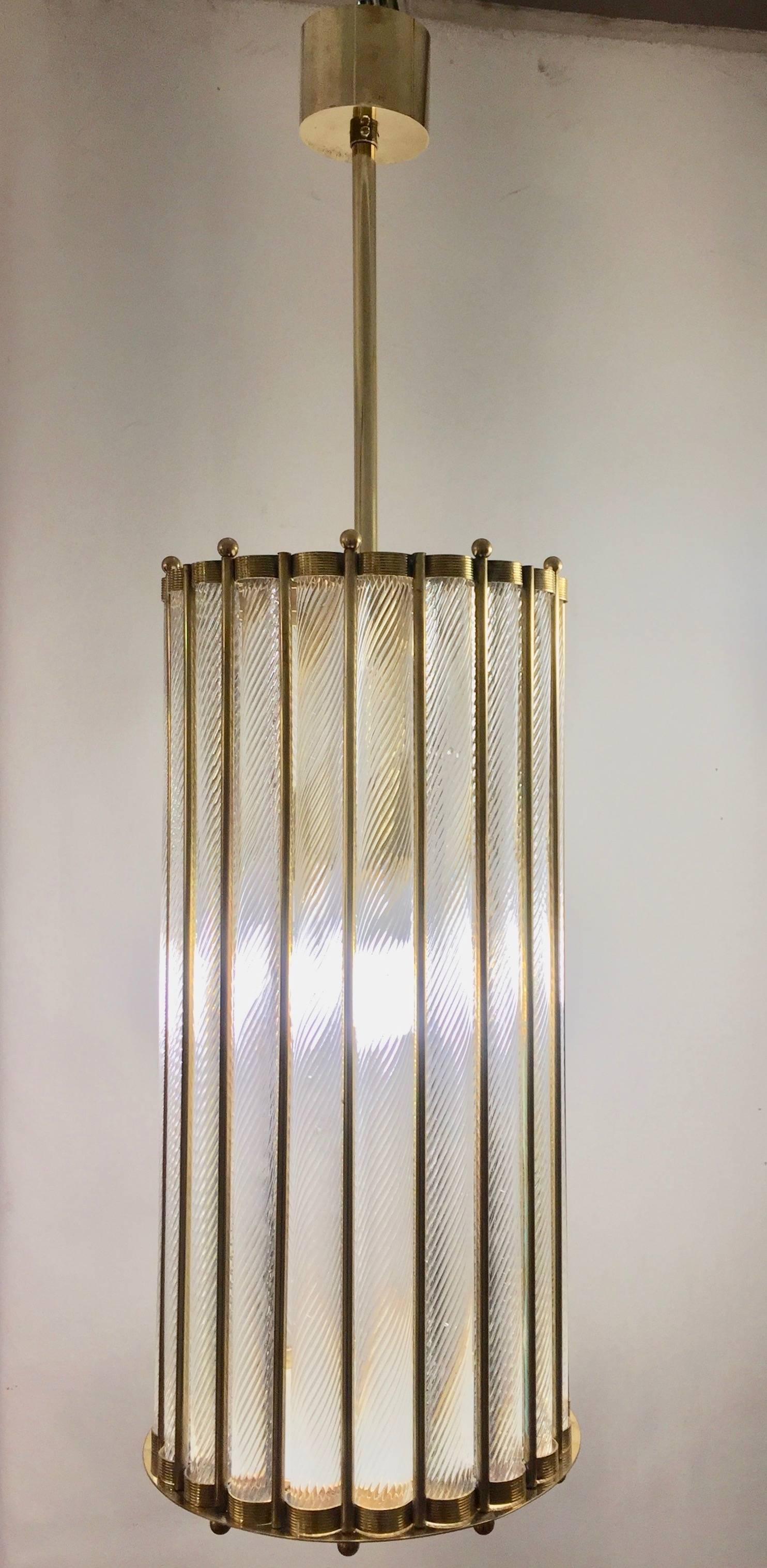 Italian Brass Crystal Murano Glass Customizable Pendant / Chandelier For Sale 2