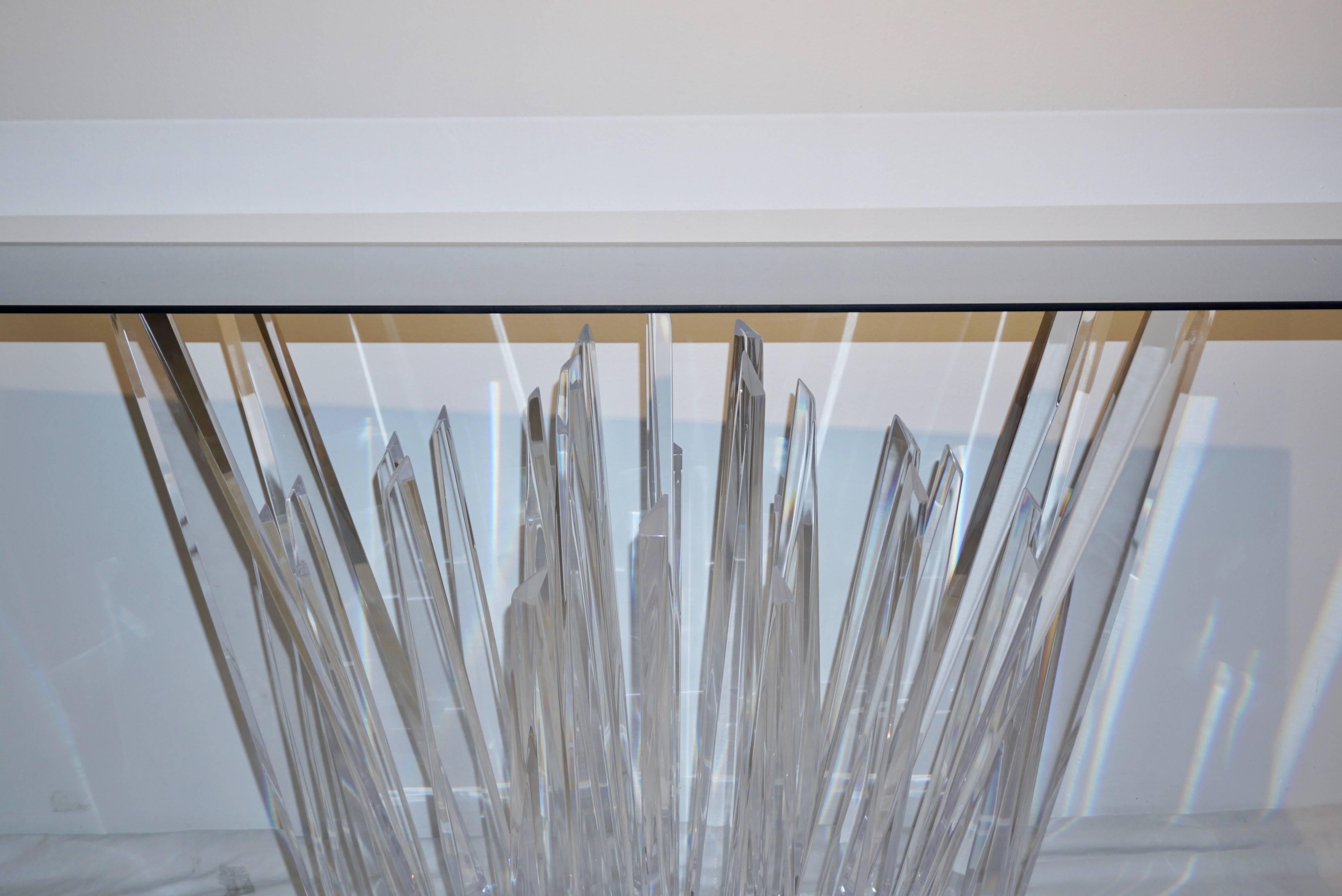 Contemporary Rock Lucite Console of Modern Abstract Design with Smoked Black Glass Top