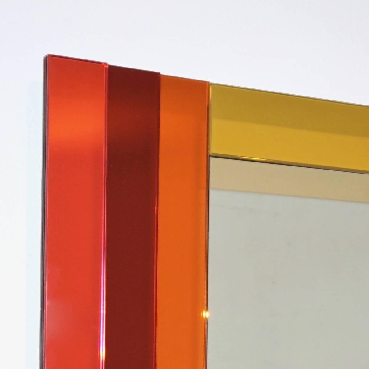 Minimalist Ettore Sottsass for Glas Italia Geometric Mirror in Red Orange Yellow Blue Green
