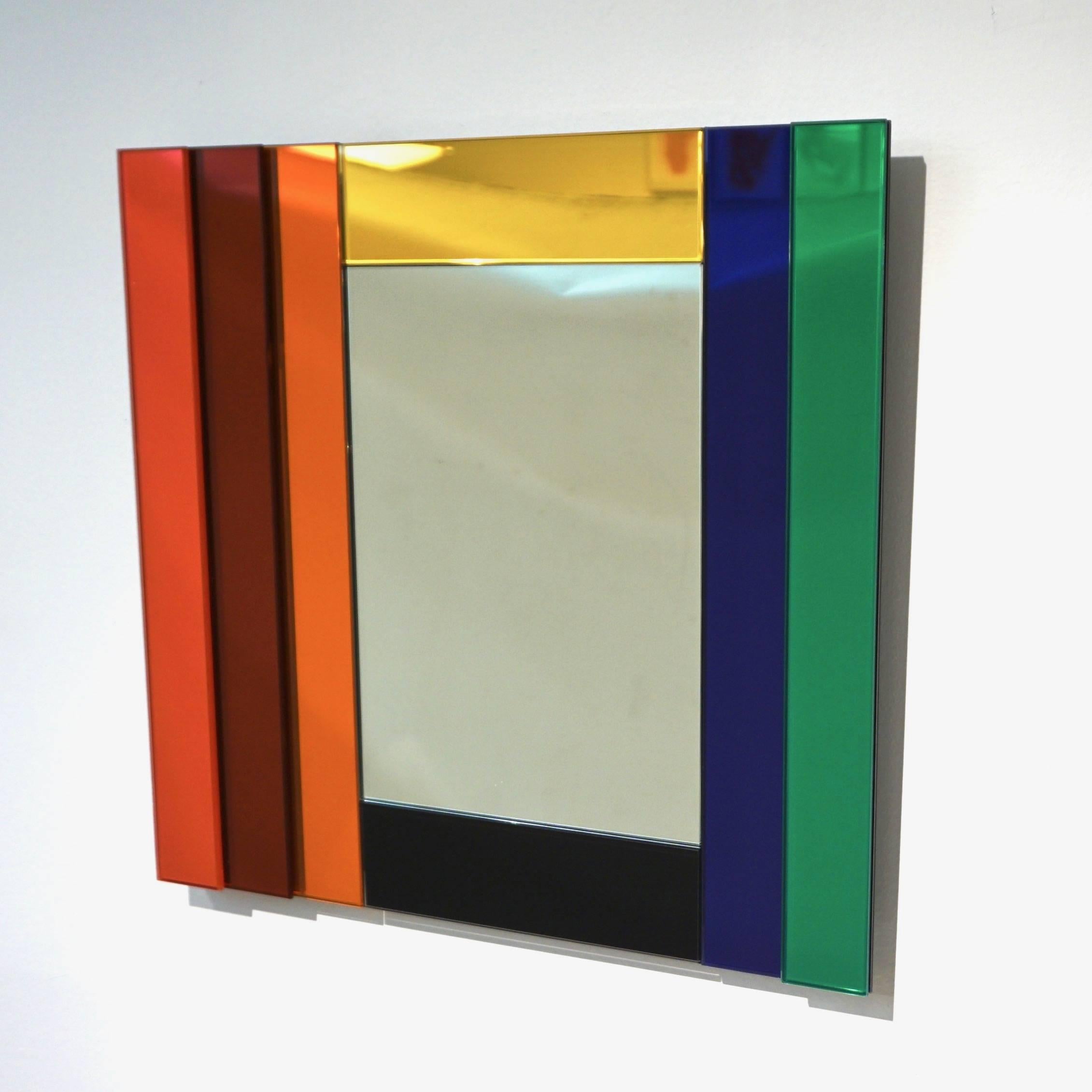 Ettore Sottsass for Glas Italia Geometric Mirror in Red Orange Yellow Blue Green 1