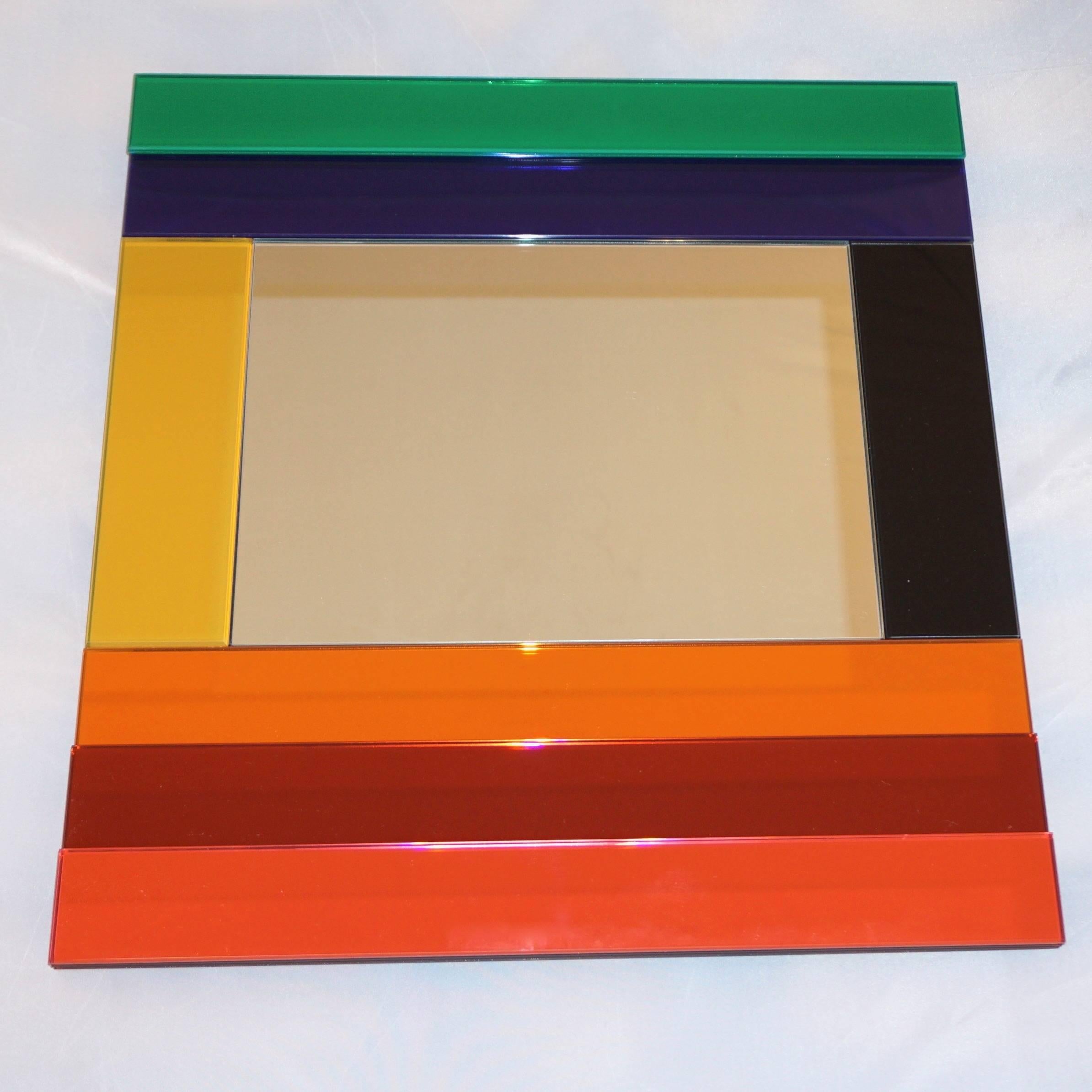 Ettore Sottsass for Glas Italia Geometric Mirror in Red Orange Yellow Blue Green In Excellent Condition In New York, NY