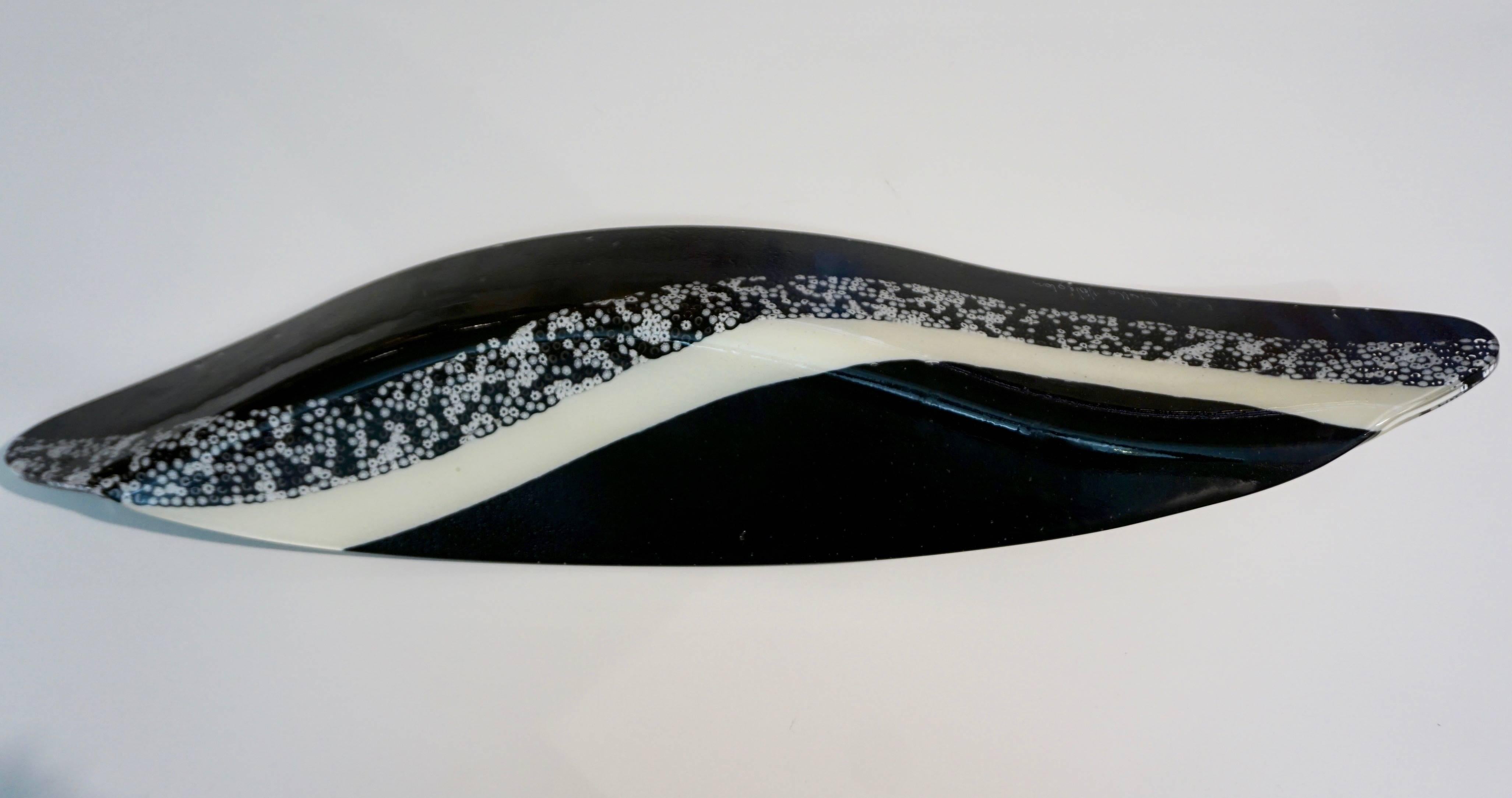 Murano Glass Contemporary Italian Black and White Murano Art Glass Mosaic Curved Centerpiece For Sale