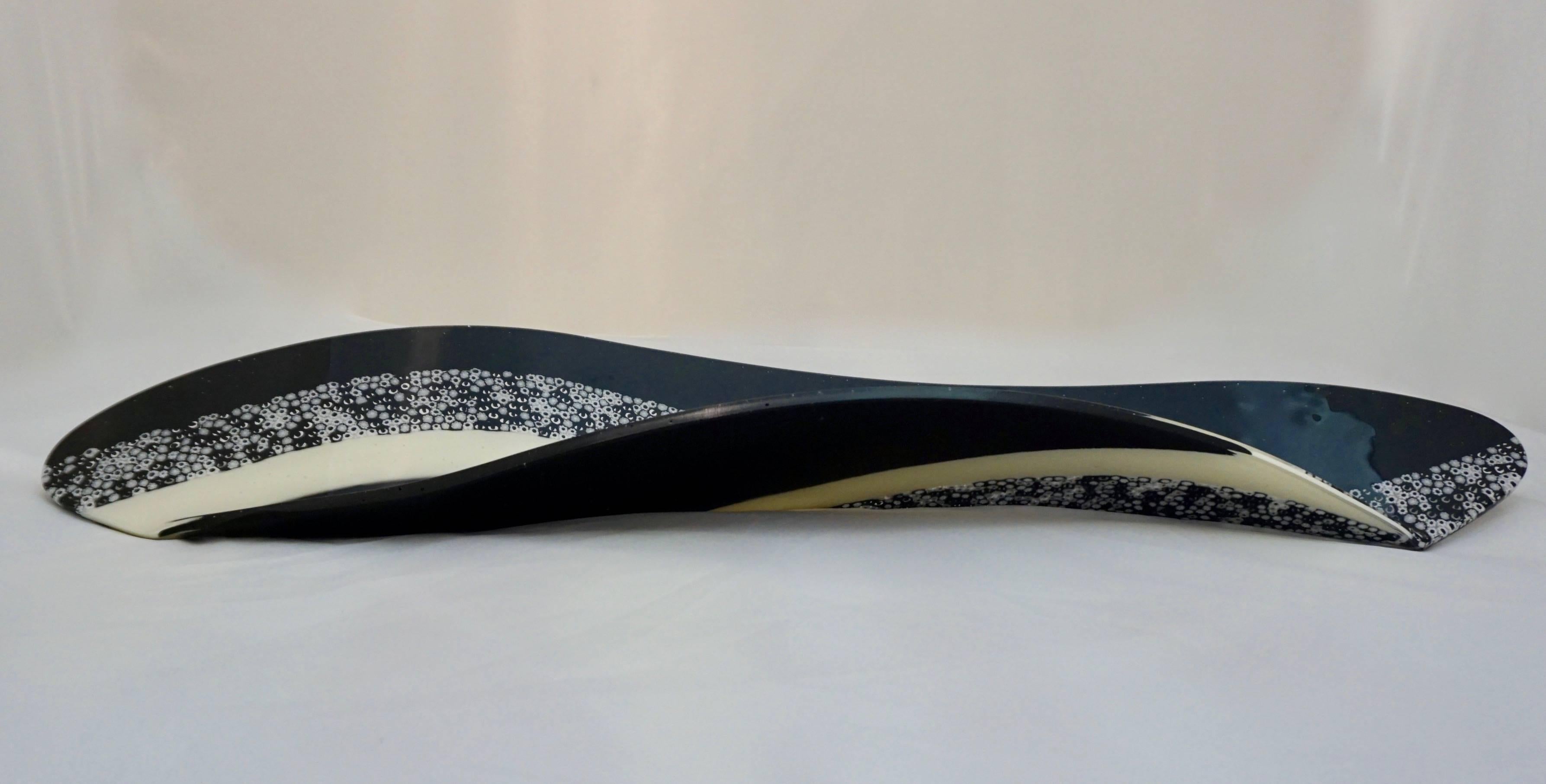 Hand-Crafted Contemporary Italian Black and White Murano Art Glass Mosaic Curved Centerpiece For Sale