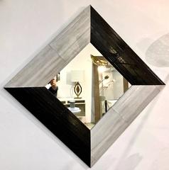 Contemporary Italian Square / Diamond Mirror in Black and Grey White Leather