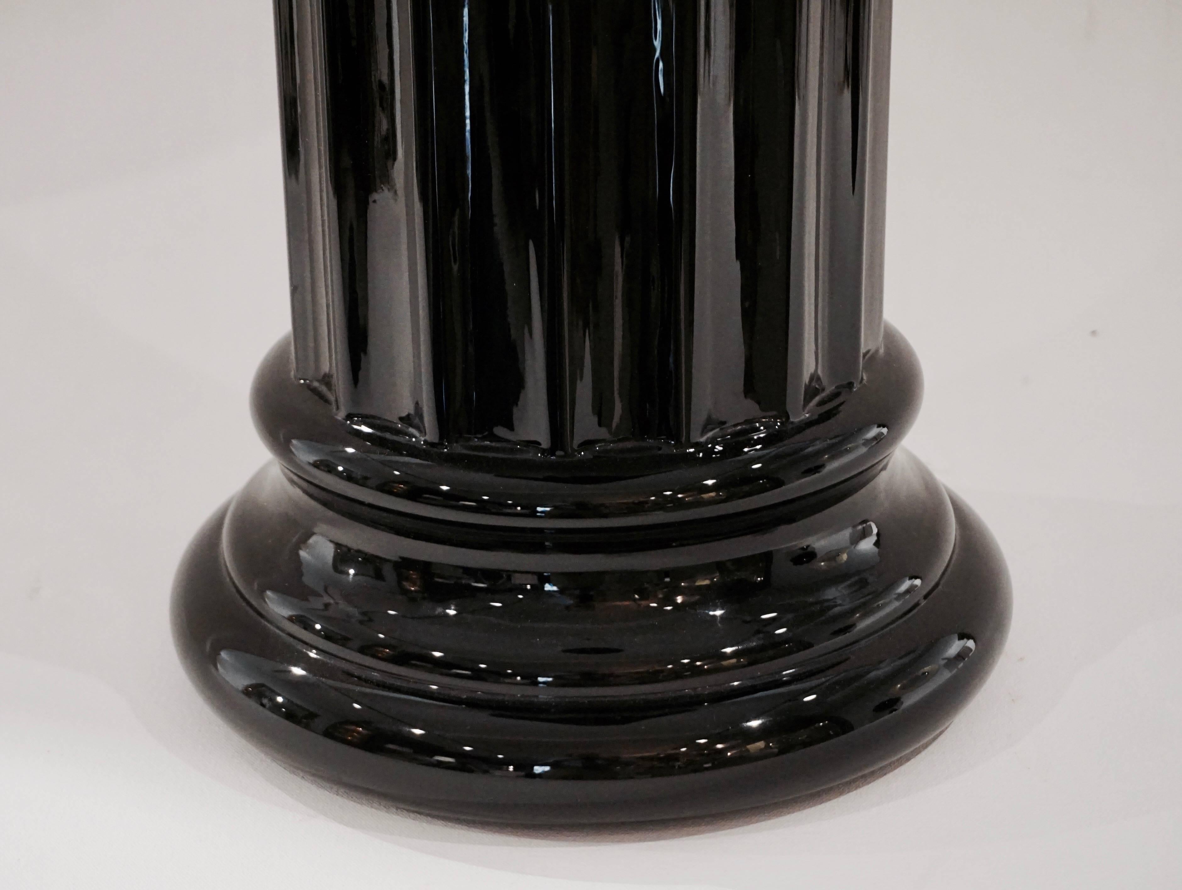 Hand-Crafted 1960s Rare Pair of Italian Art Deco Black Glass Round Columns
