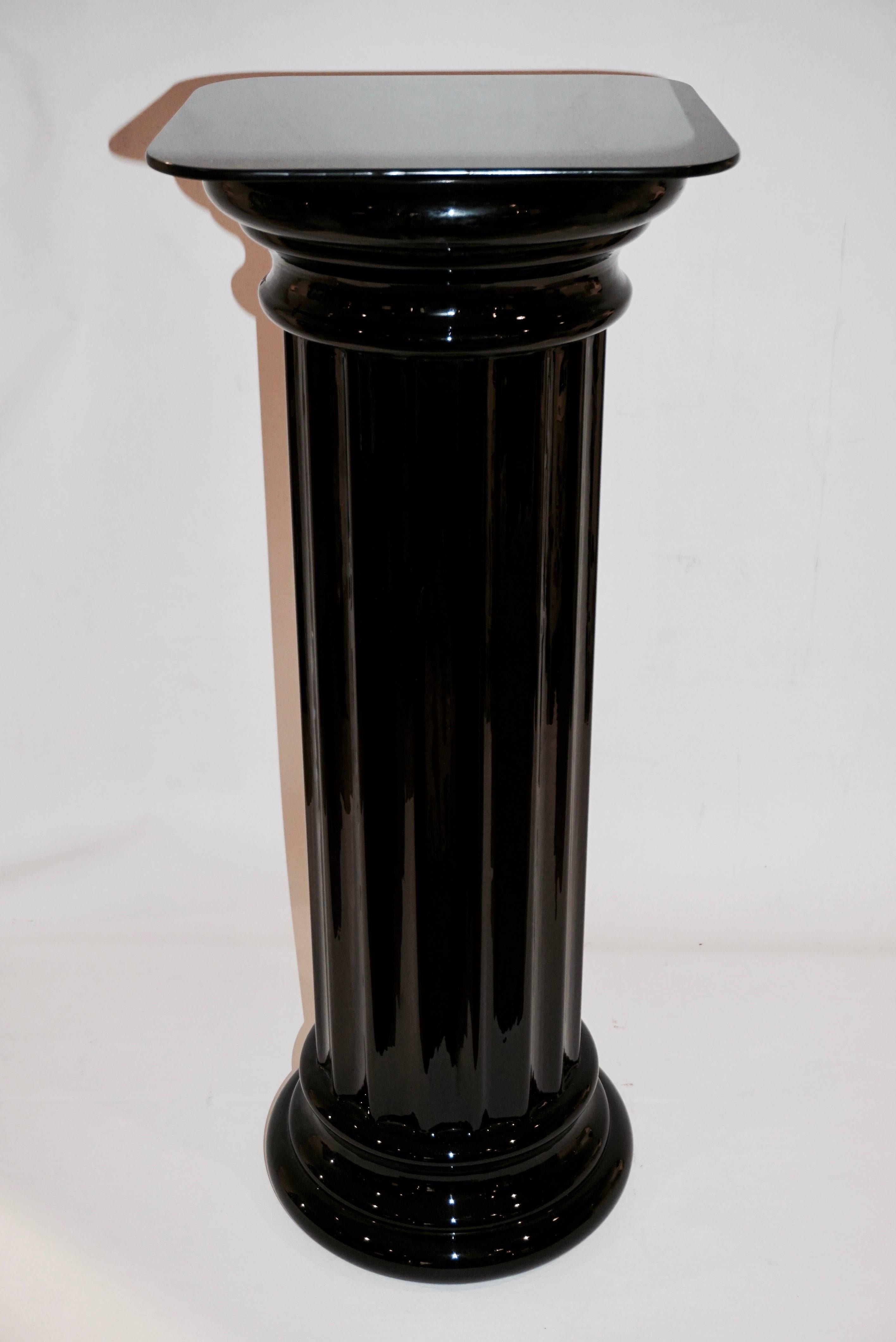Mid-20th Century 1960s Rare Pair of Italian Art Deco Black Glass Round Columns