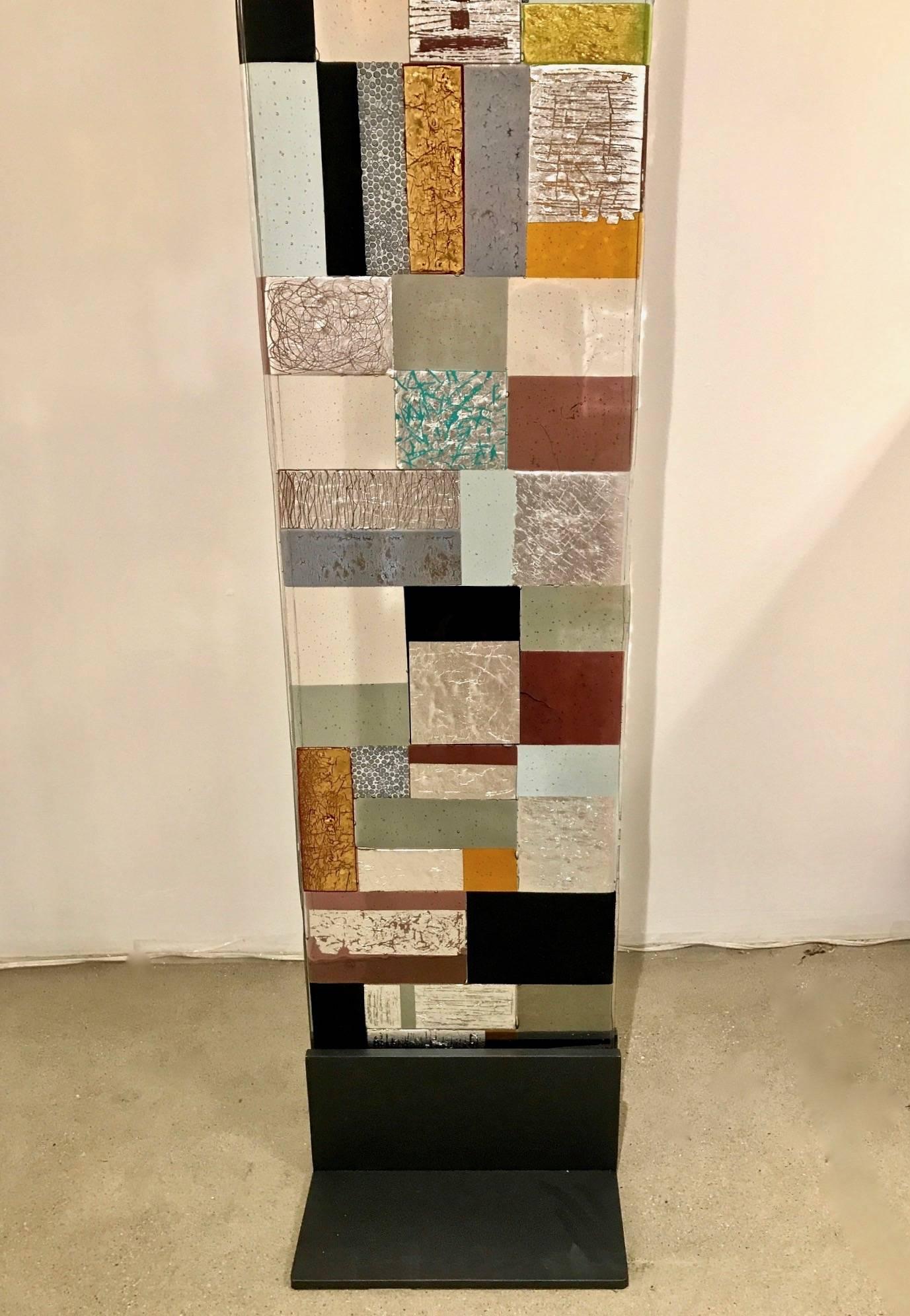 Hand-Crafted Contemporary Italian Murano Glass Silver Gold Colorful Mosaic Panel Sculpture For Sale