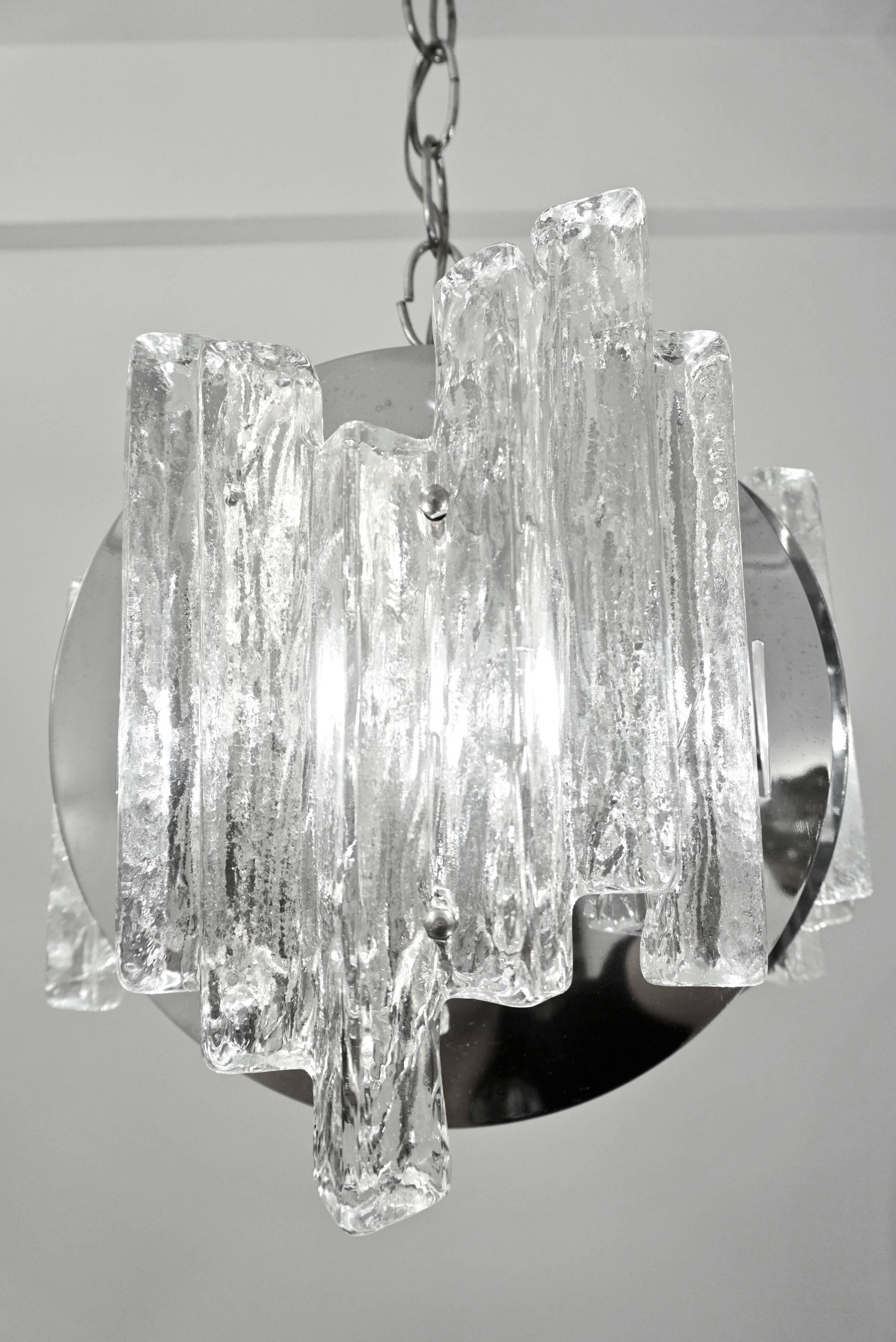 Hand-Crafted Salviati 1970 Italian Sculptural Modern Nickel Crystal Clear Glass Chandelier For Sale