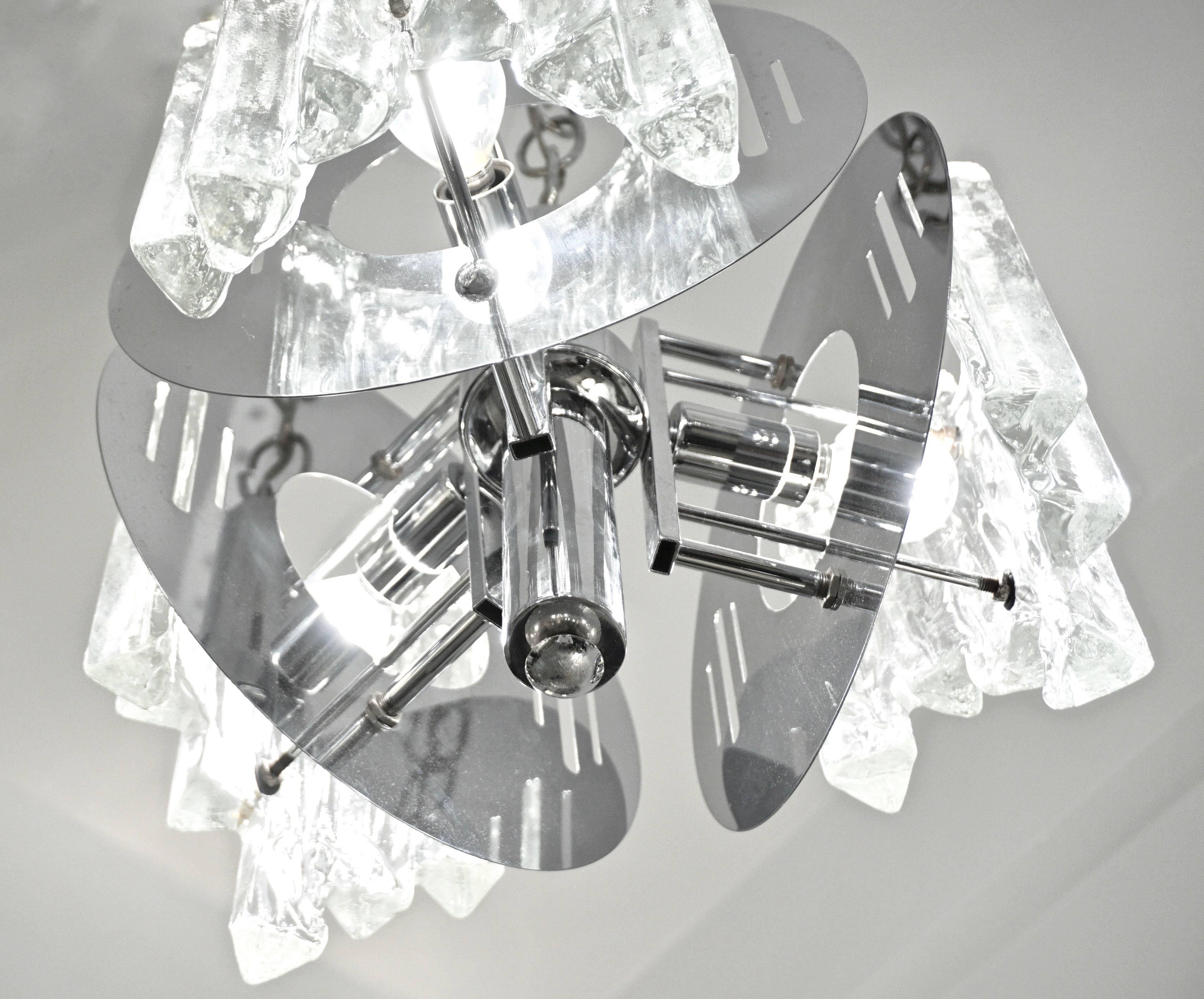 Salviati 1970 Italian Sculptural Modern Nickel Crystal Clear Glass Chandelier In Excellent Condition For Sale In New York, NY