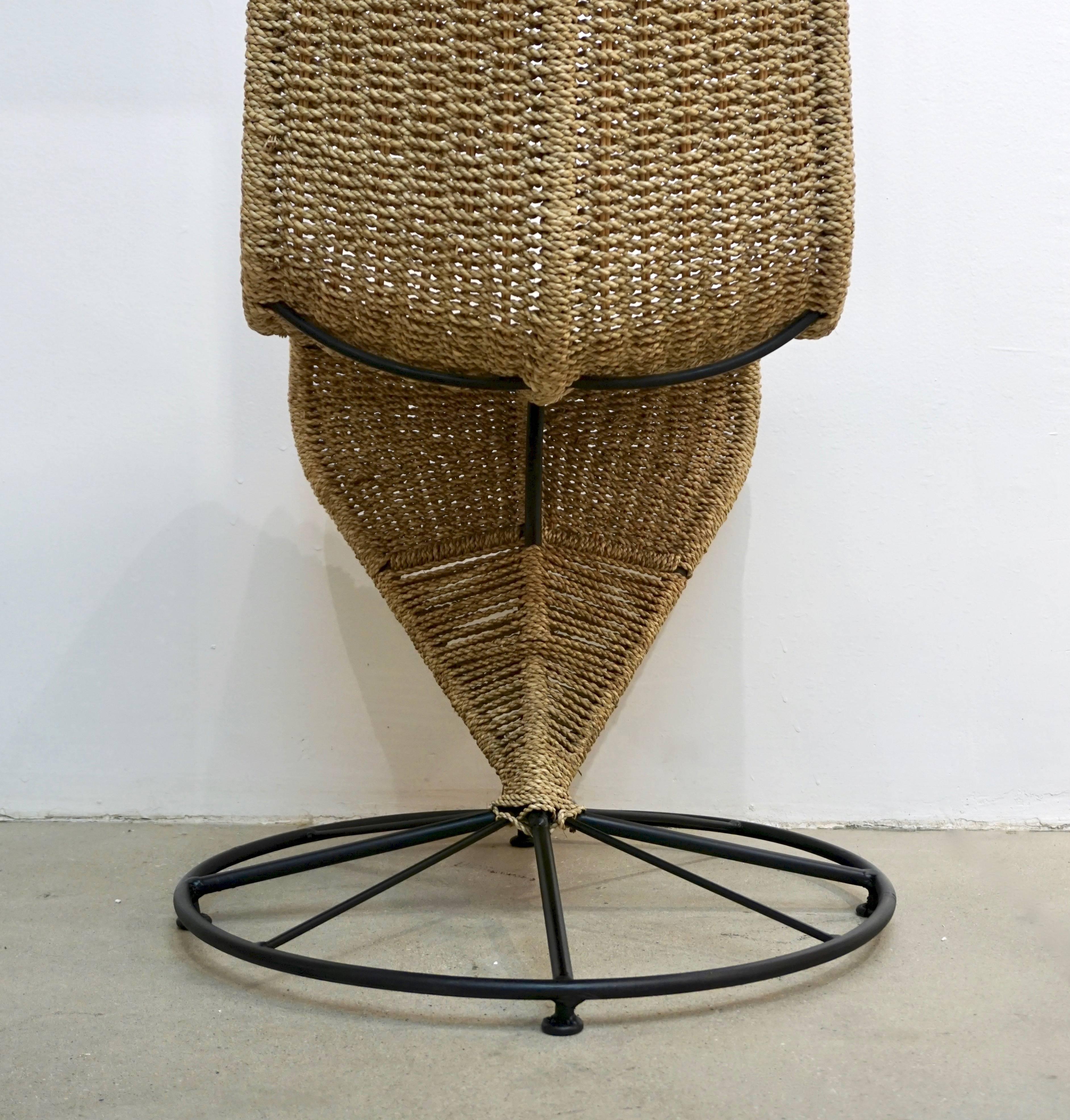 Mid-Century Modern Marzio Cecchi 1970, Italian Pair of Black Lacquered and Beige Wicker Rope Chairs