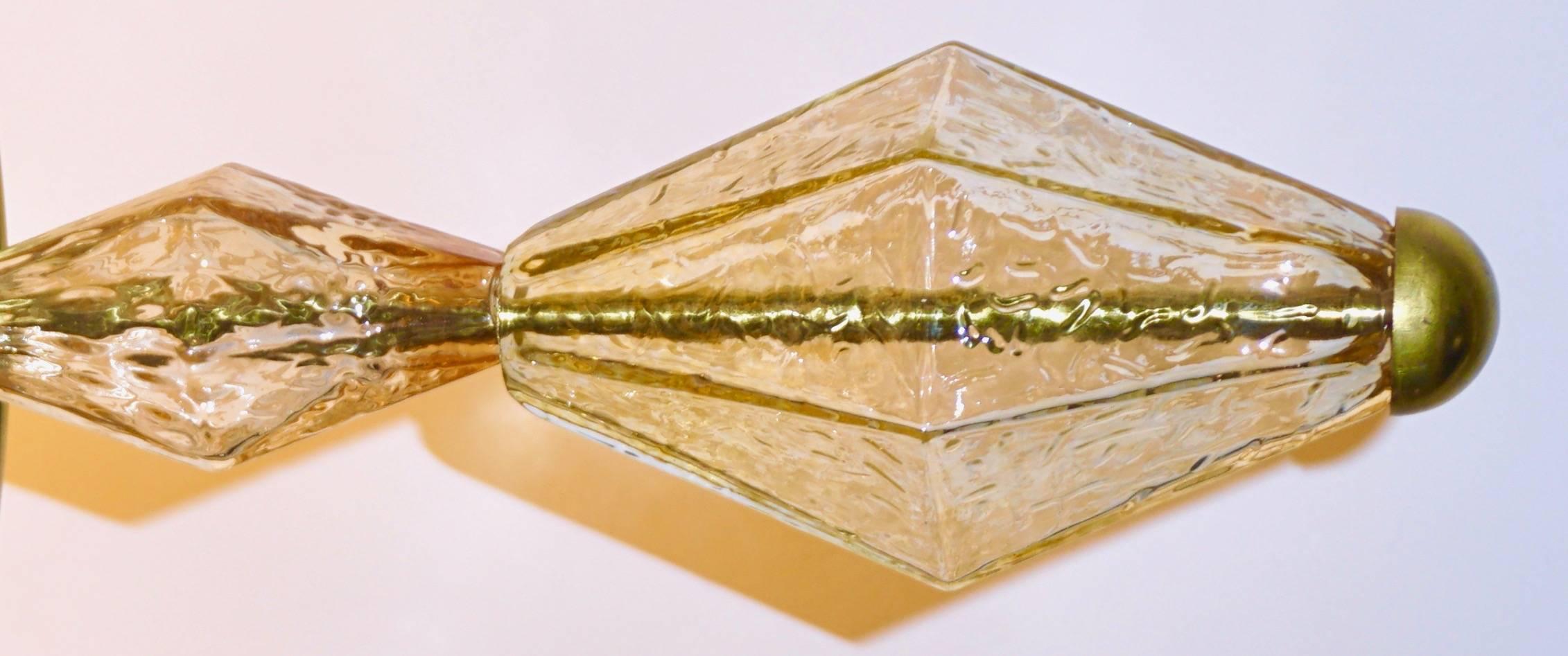 1980s Italian Unique Gold Brass and Amber Murano Glass Sunburst Flush Mount 4