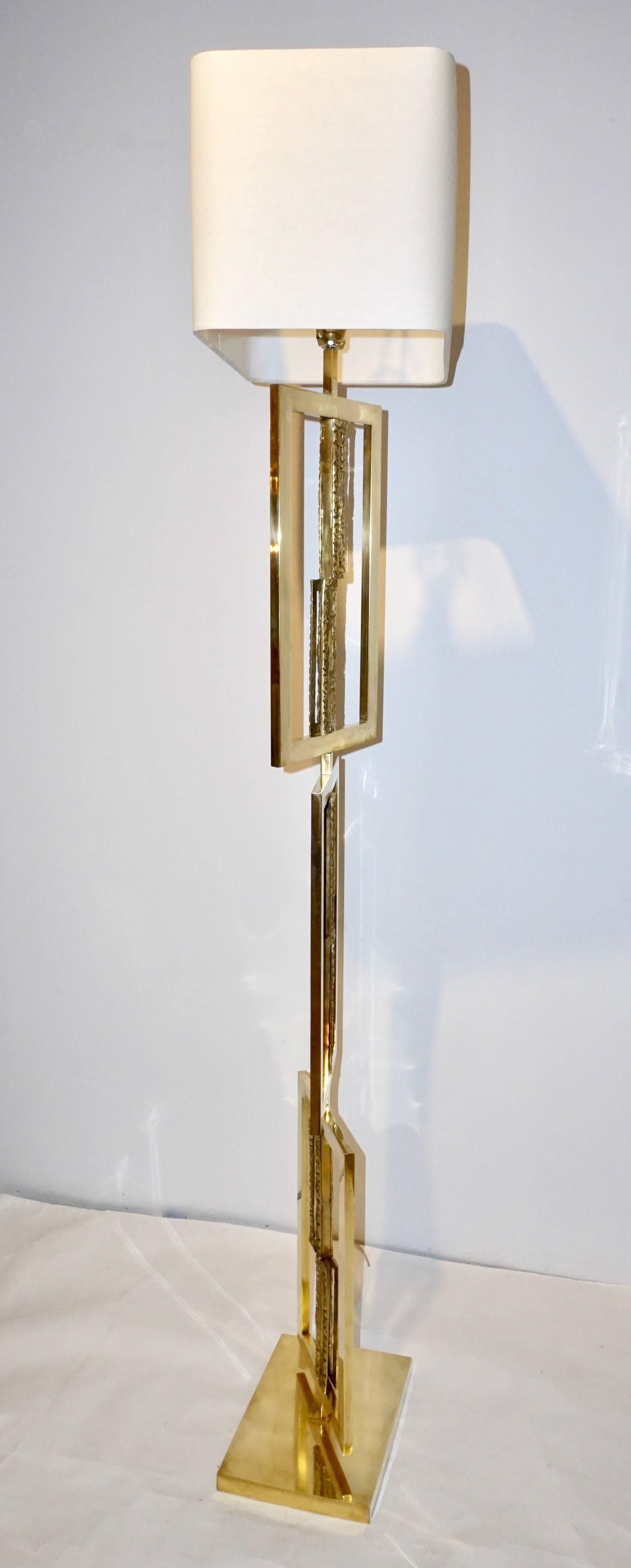 Post-Modern Italian Design Contemporary Cast Bronze and Gold Brass Rectangular Floor Lamp For Sale