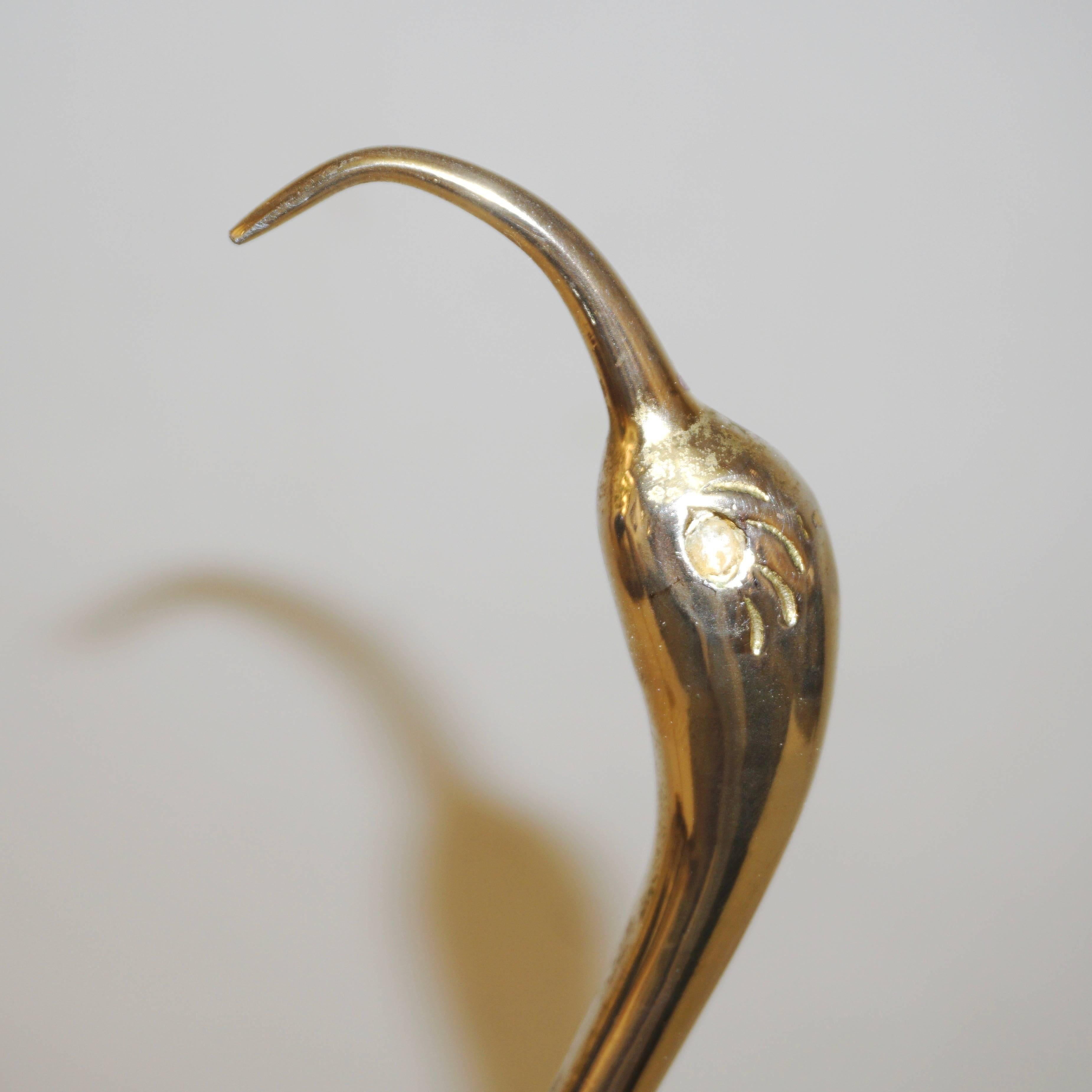 Organic Modern Antonio Pavia 1960 Italian Gold and Brown Enameled Brass Flamingo Bird Sculpture