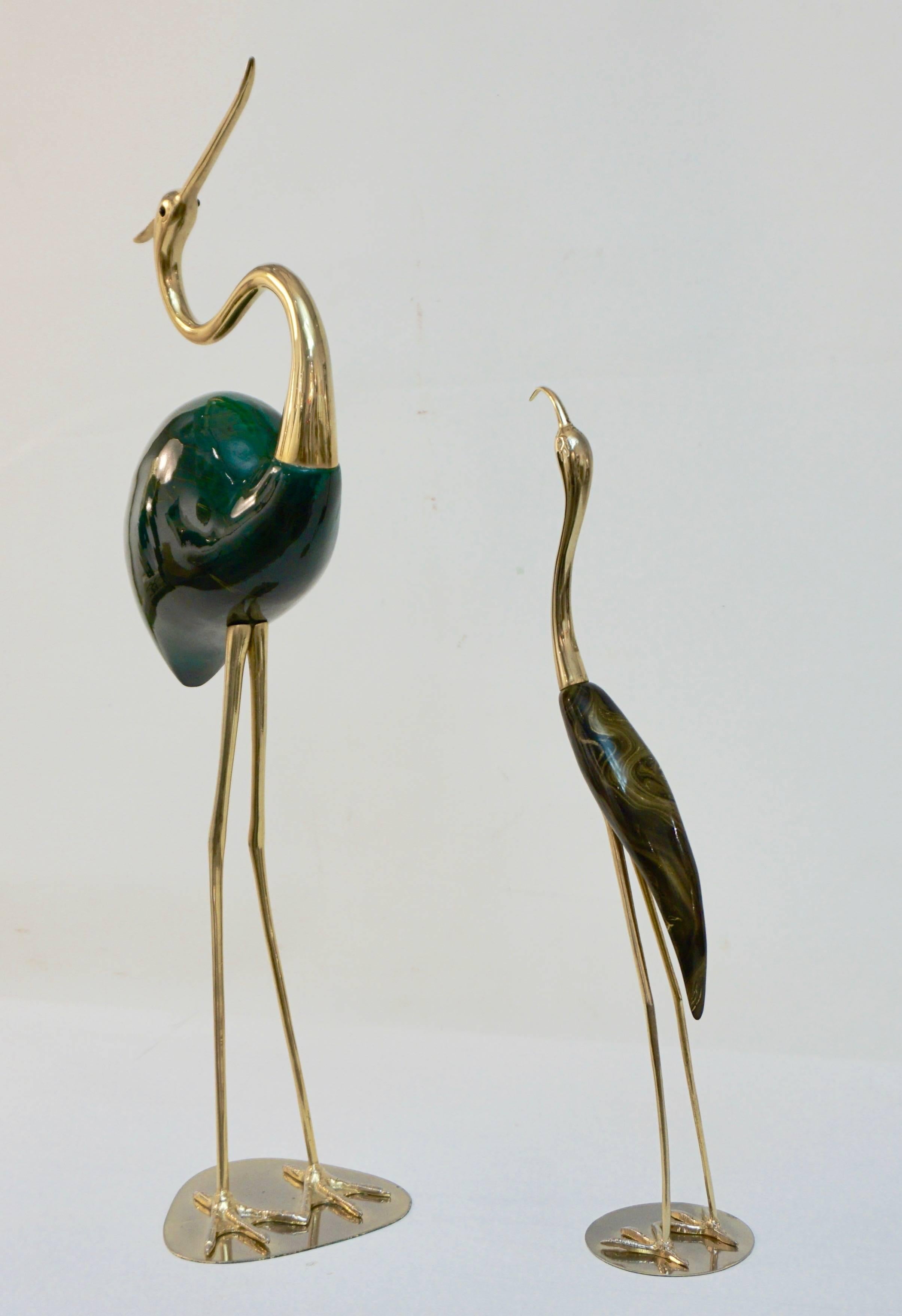 Alessandro Petti 1960s Italian Brass and Green Enameled Flamingo Bird Sculpture 2