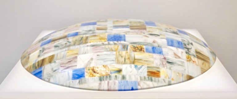 Contemporary Italian Blue Pink Yellow Copper Murano Art Glass Mosaic Centerpiece For Sale 3