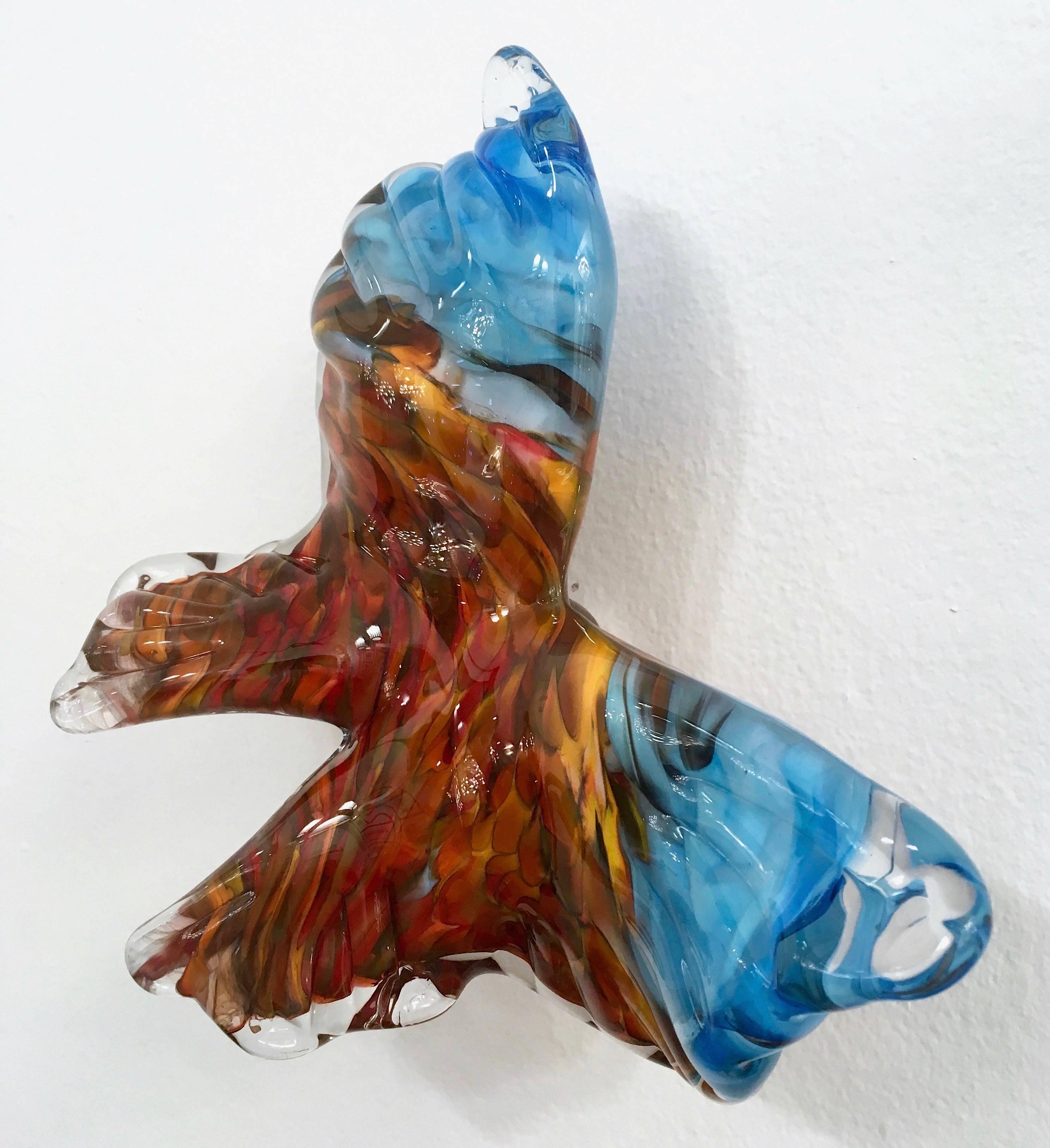 Flight of Blue Butterflies Contemporary Blown Glass Modern Wall Art Sculpture In Excellent Condition For Sale In New York, NY