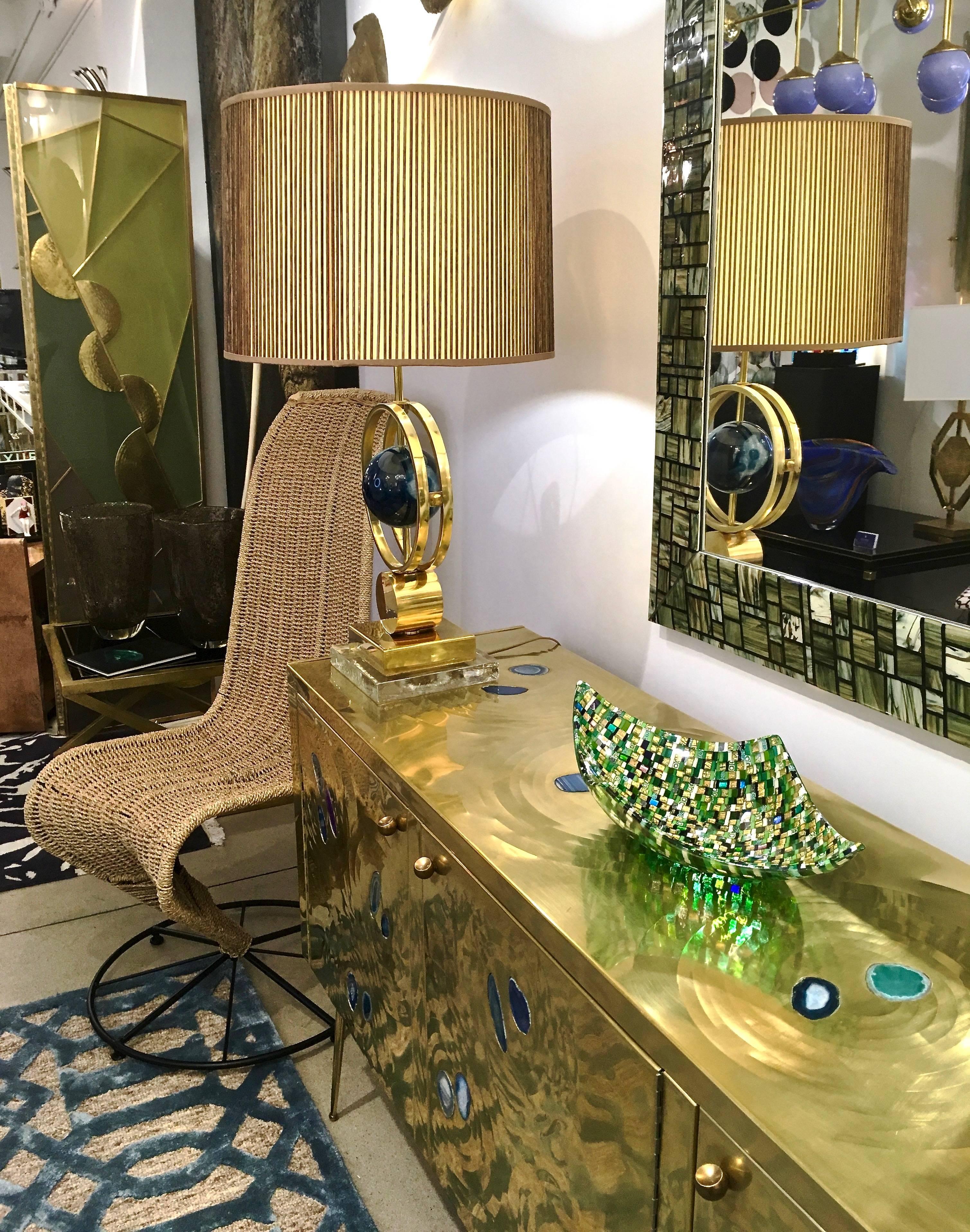 Modern Italian Jewel-Like Green Yellow & 24Kt Gold Murano Art Glass Mosaic Bowl For Sale 3