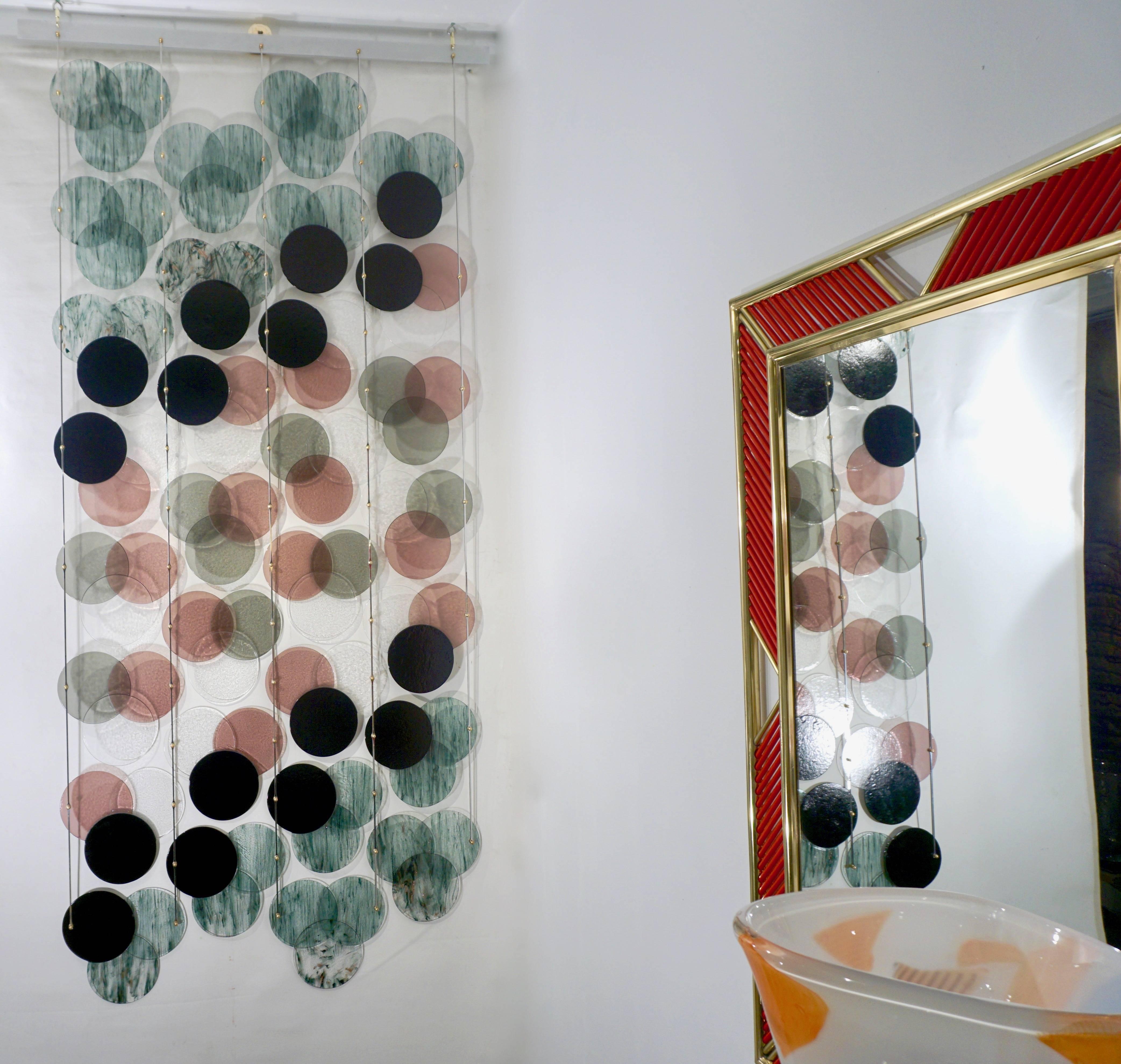 Contemporary Organic Modern Italian Black Pink Blue Circle Murano Glass Room Divider/Screen For Sale