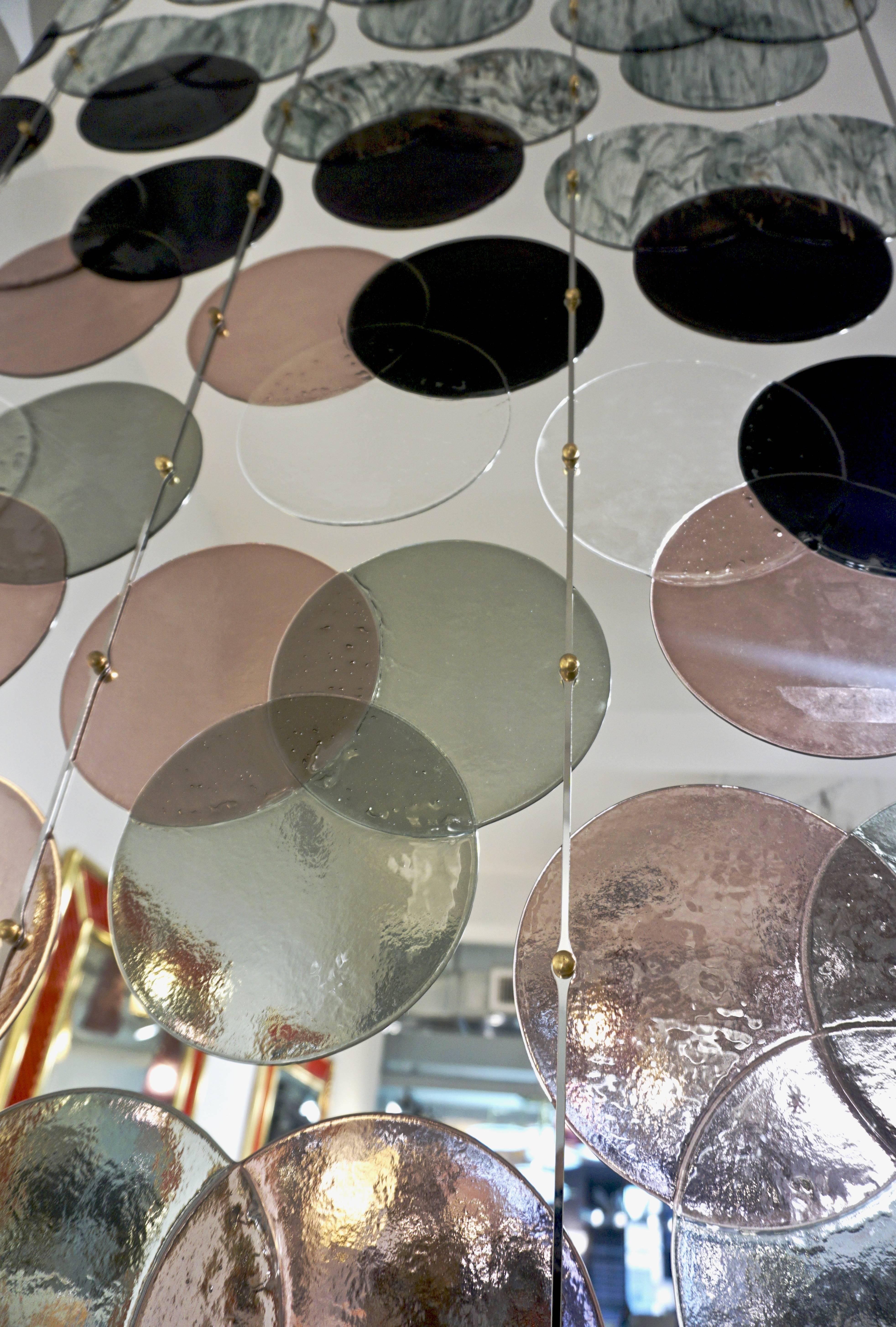 Organic Modern Italian Black Pink Blue Circle Murano Glass Room Divider/Screen In New Condition For Sale In New York, NY