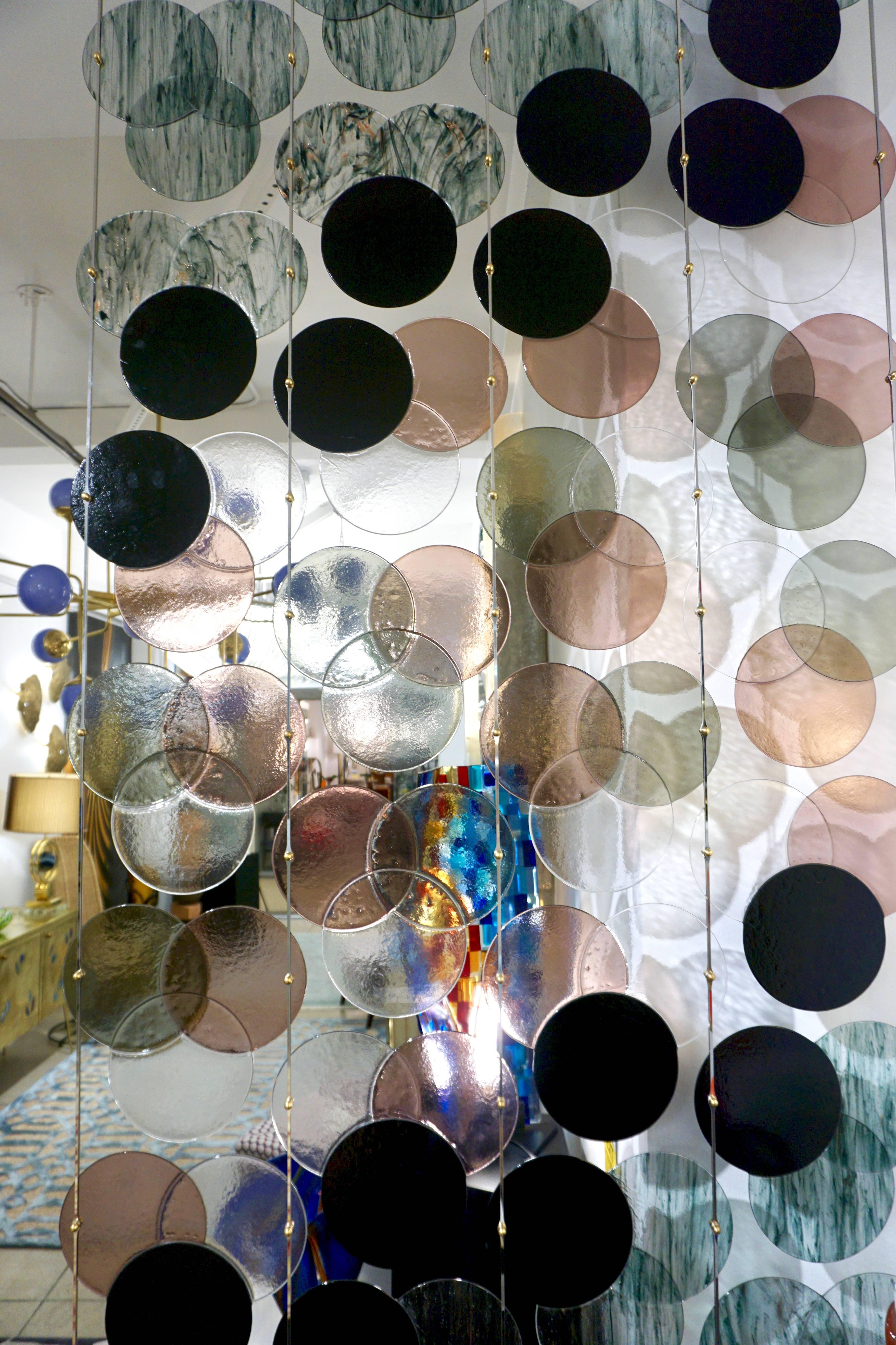 Metal Organic Modern Italian Black Pink Blue Circle Murano Glass Room Divider/Screen For Sale