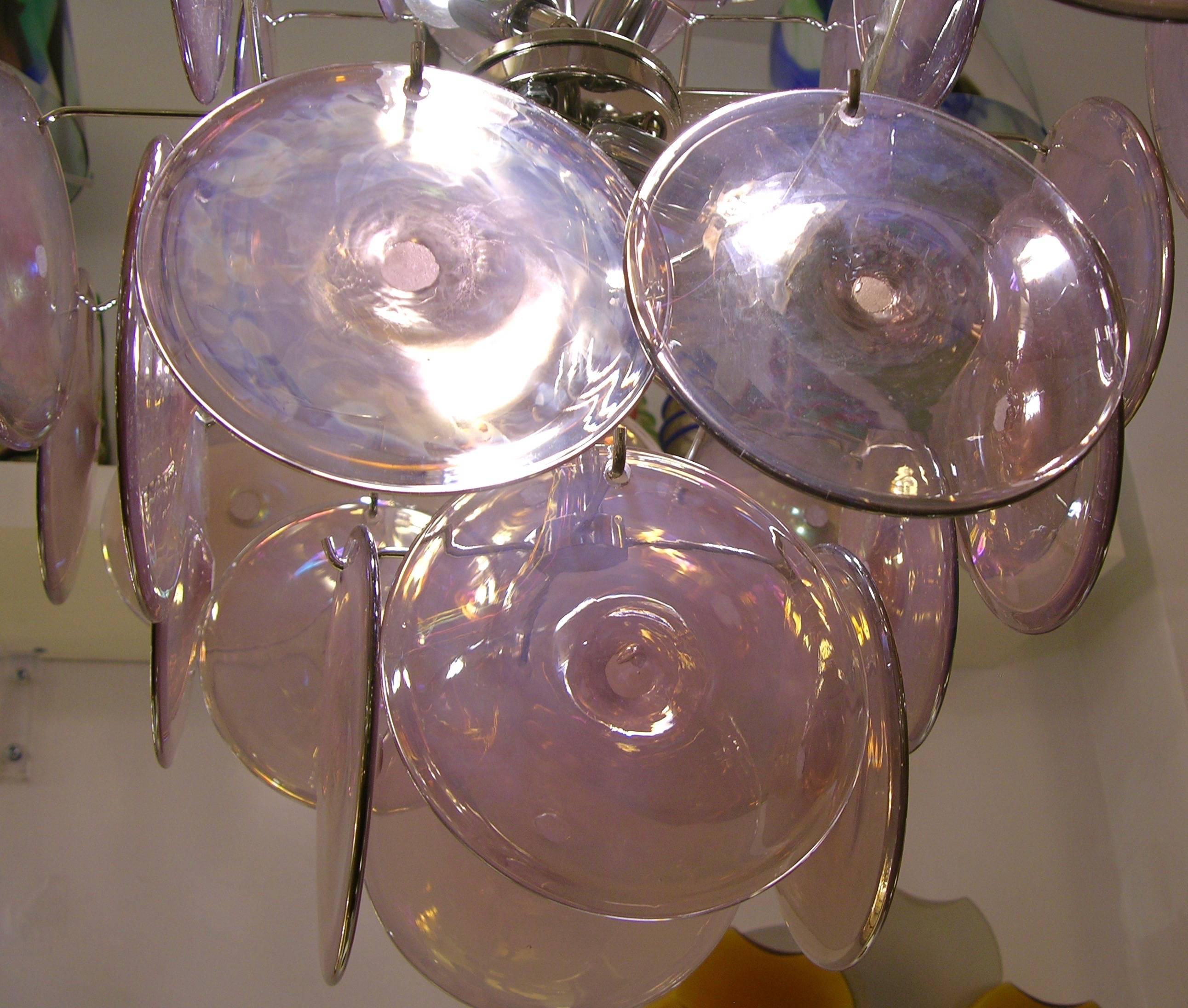 Vistosi 1970s Art Deco Iridescent Pink Amethyst Murano Glass 5-Tier Chandelier 2
