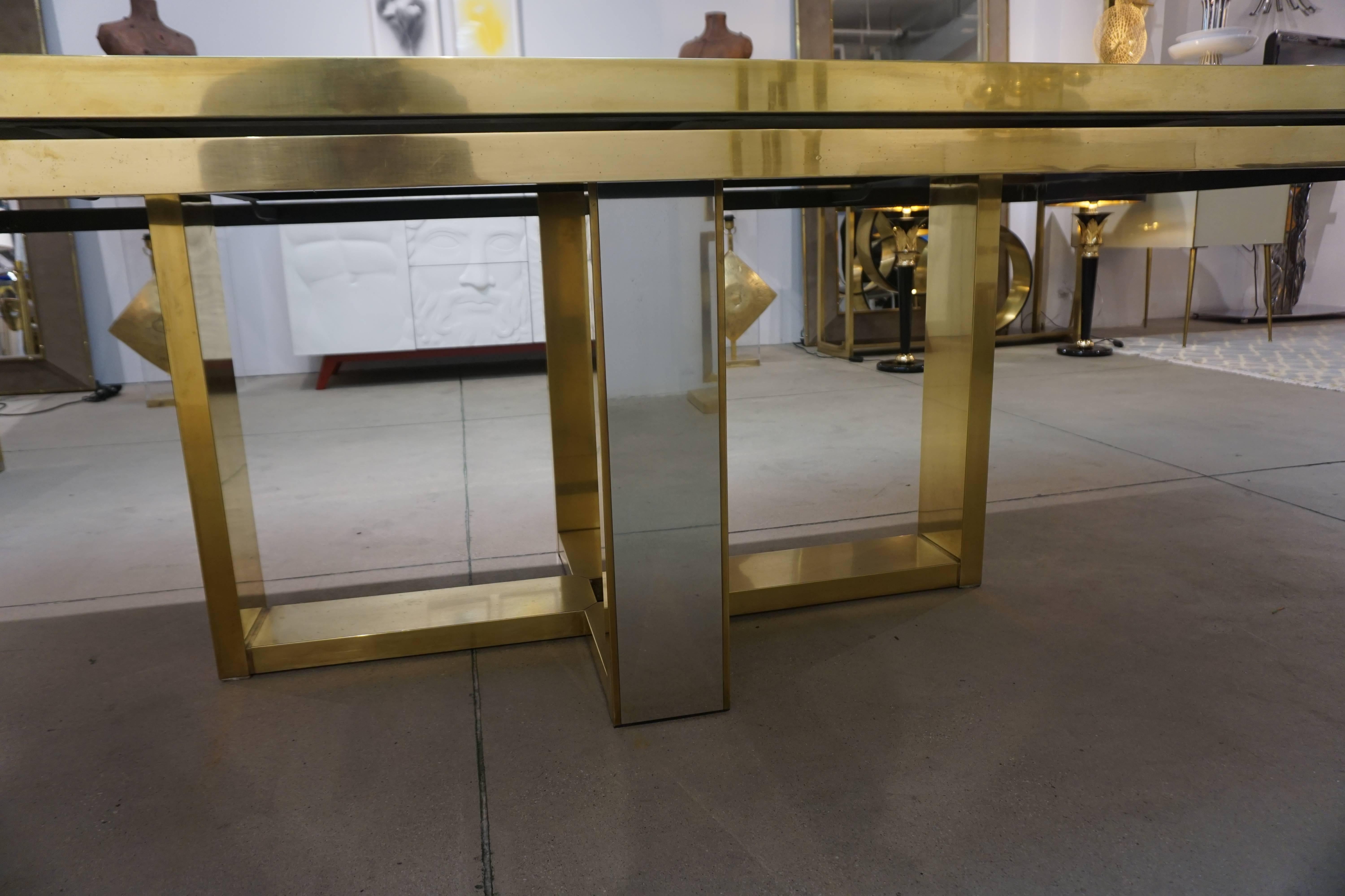 1970 Italian Vintage Brass Satin Chrome Geometric Large Modern Hall/Dining Table In Good Condition For Sale In New York, NY